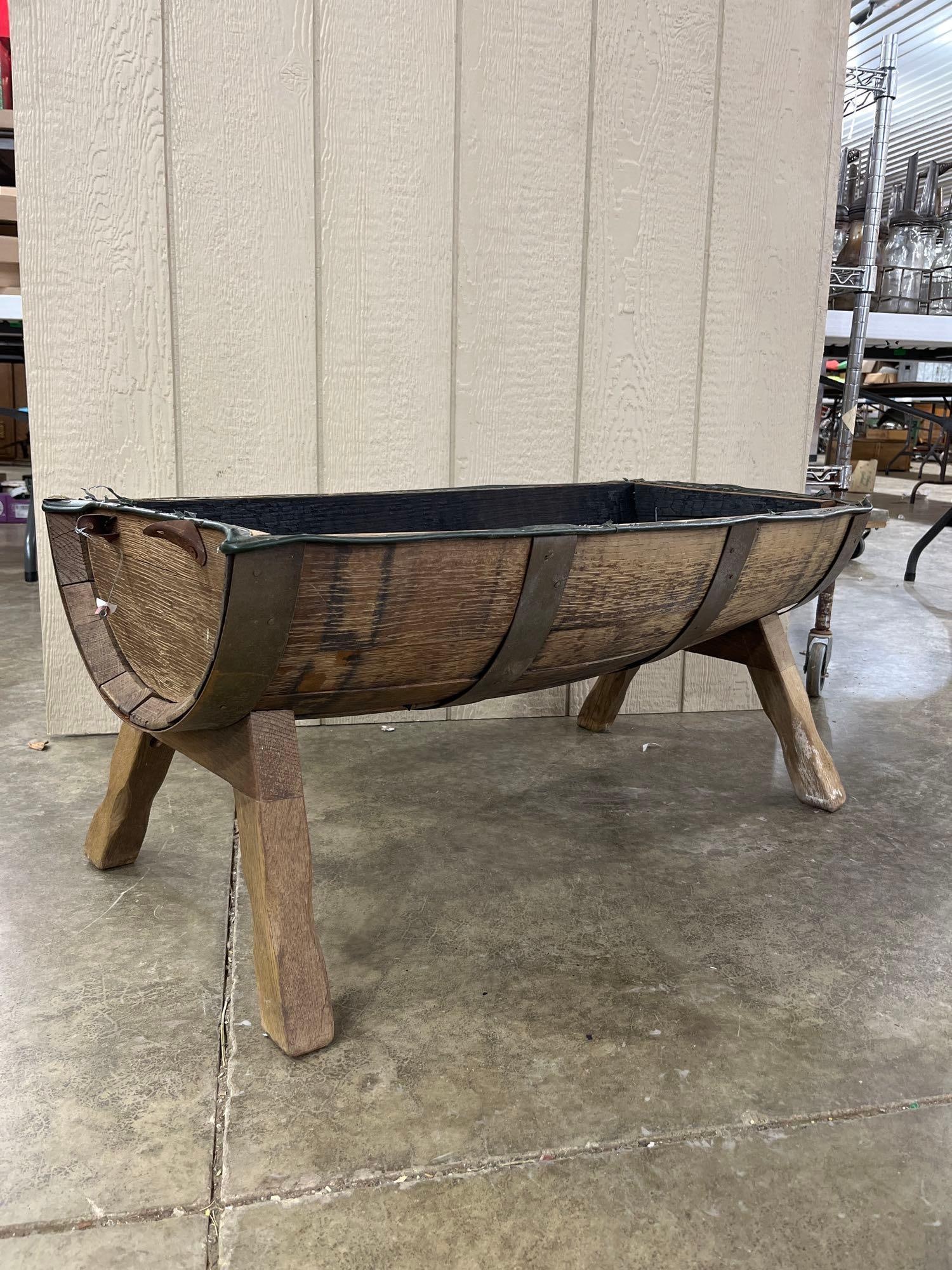 Half Barrel Footed Planter / Trough: Great half barrel hand crafted planter or bin also would be great with a glass top for a table measuring 36 in. l