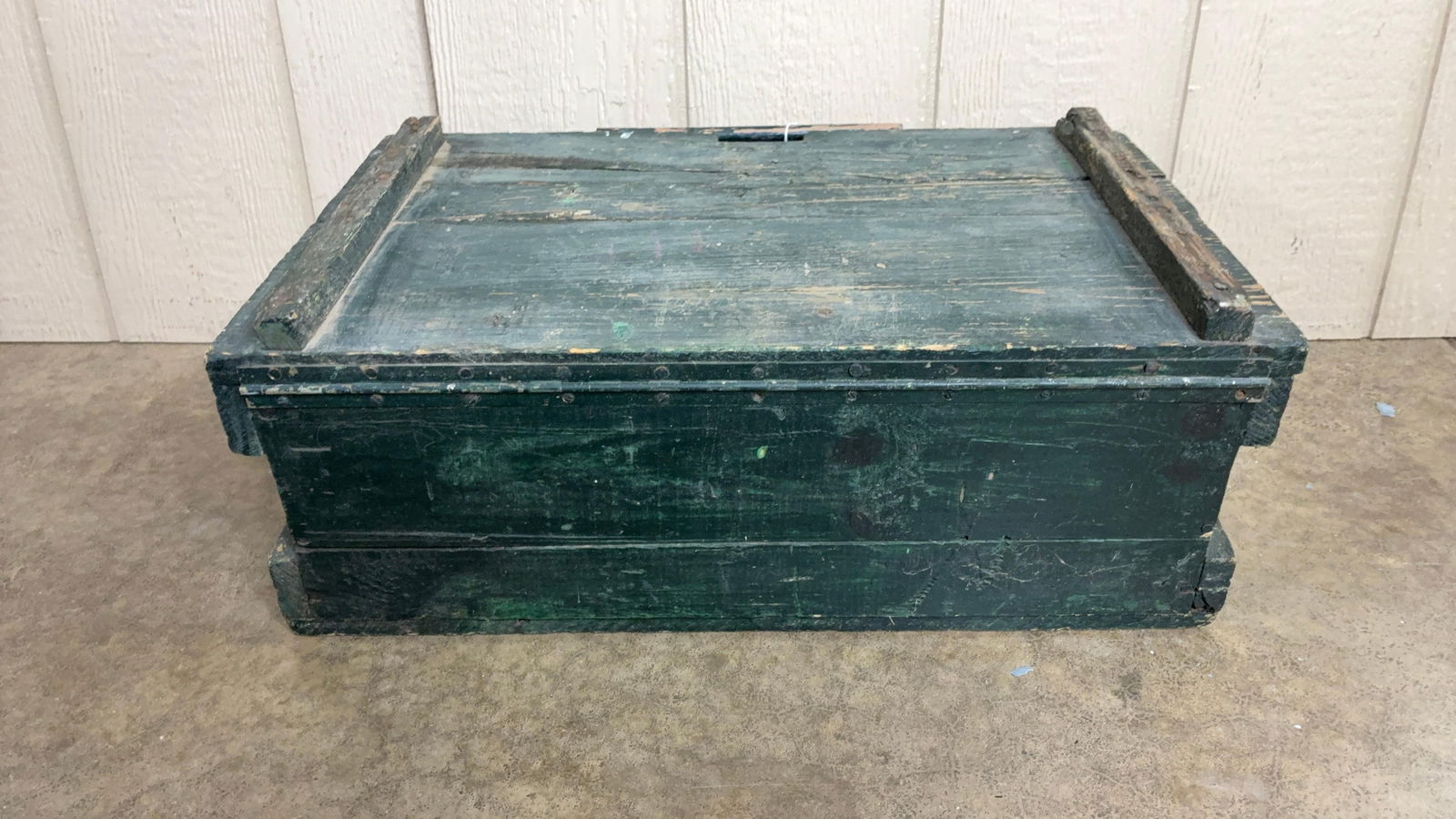Early Green Painted Hand Crafted Lidded Wood Tool Chest (1 of 6)