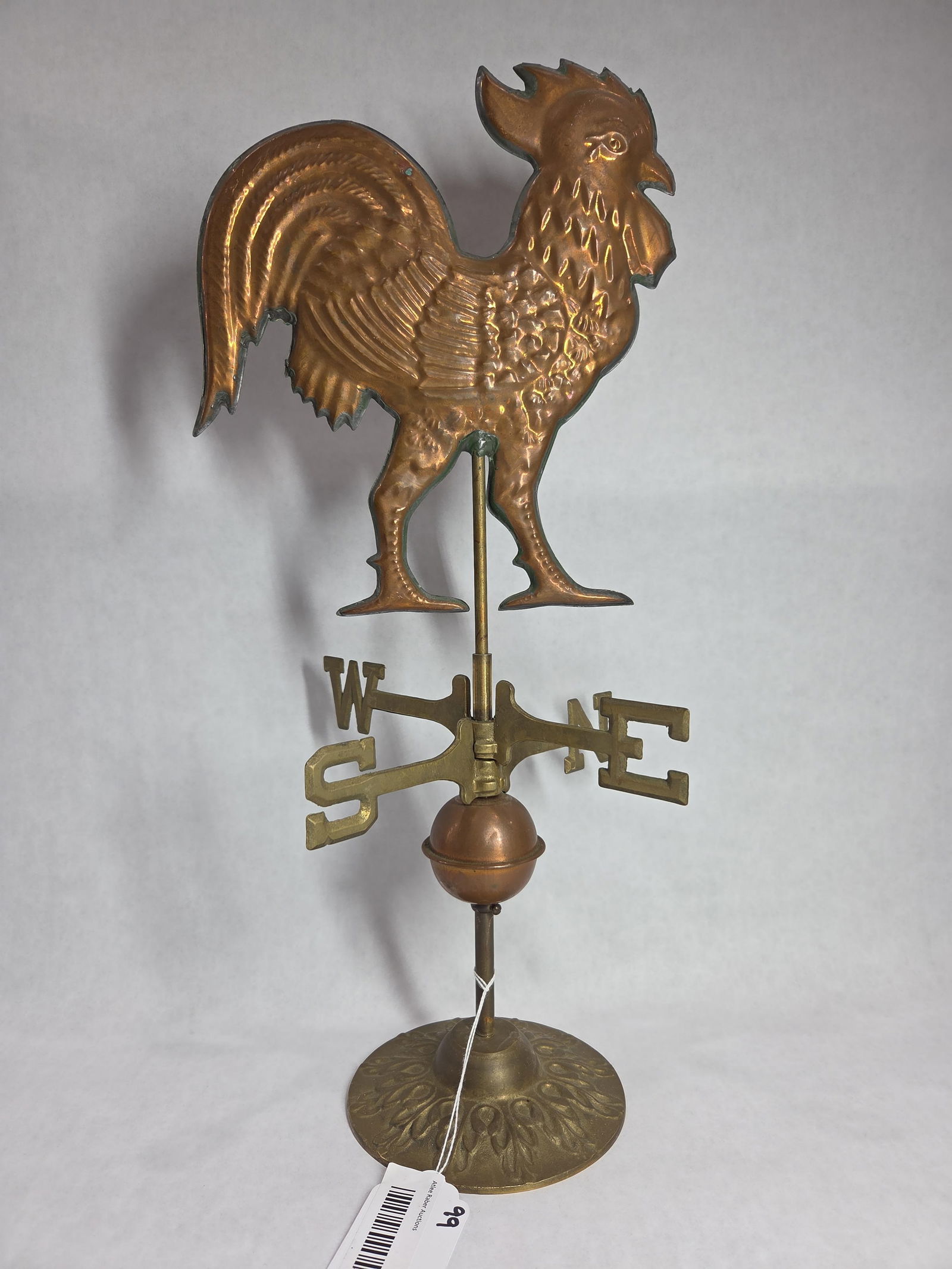 Brass and Copper Hand Forged Table Top Rooster Weather Vane w/ Directional (1 of 3)