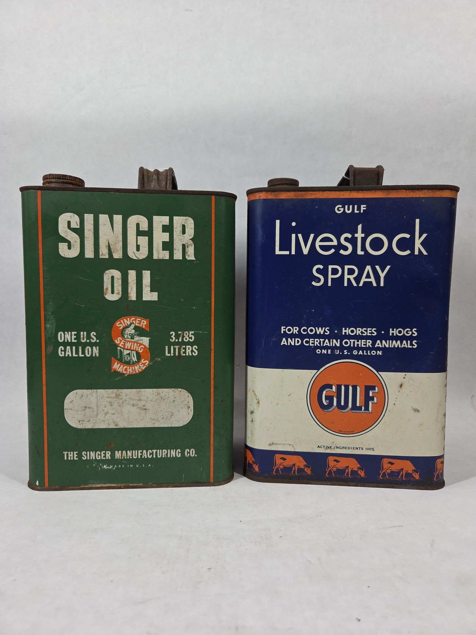 Singer Oil and Gulf Livestock Spray One Gallon Cans: Great overall condition with both including caps
