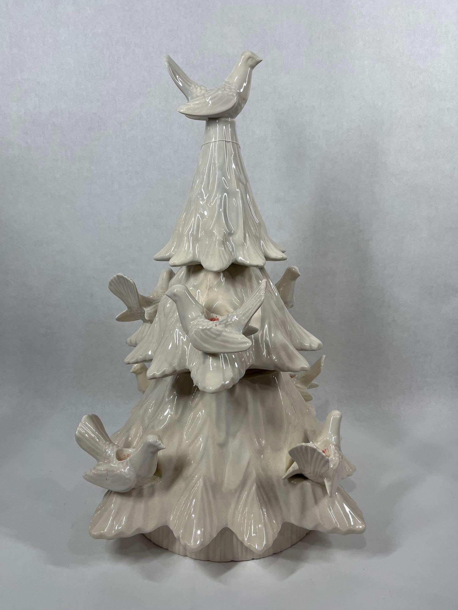 Mid Century Fitz & Floyd Bird Candelabra Ceramic Kiln Fired 3 pce. Christmas Tree: Great overall condition standing 24 in. H