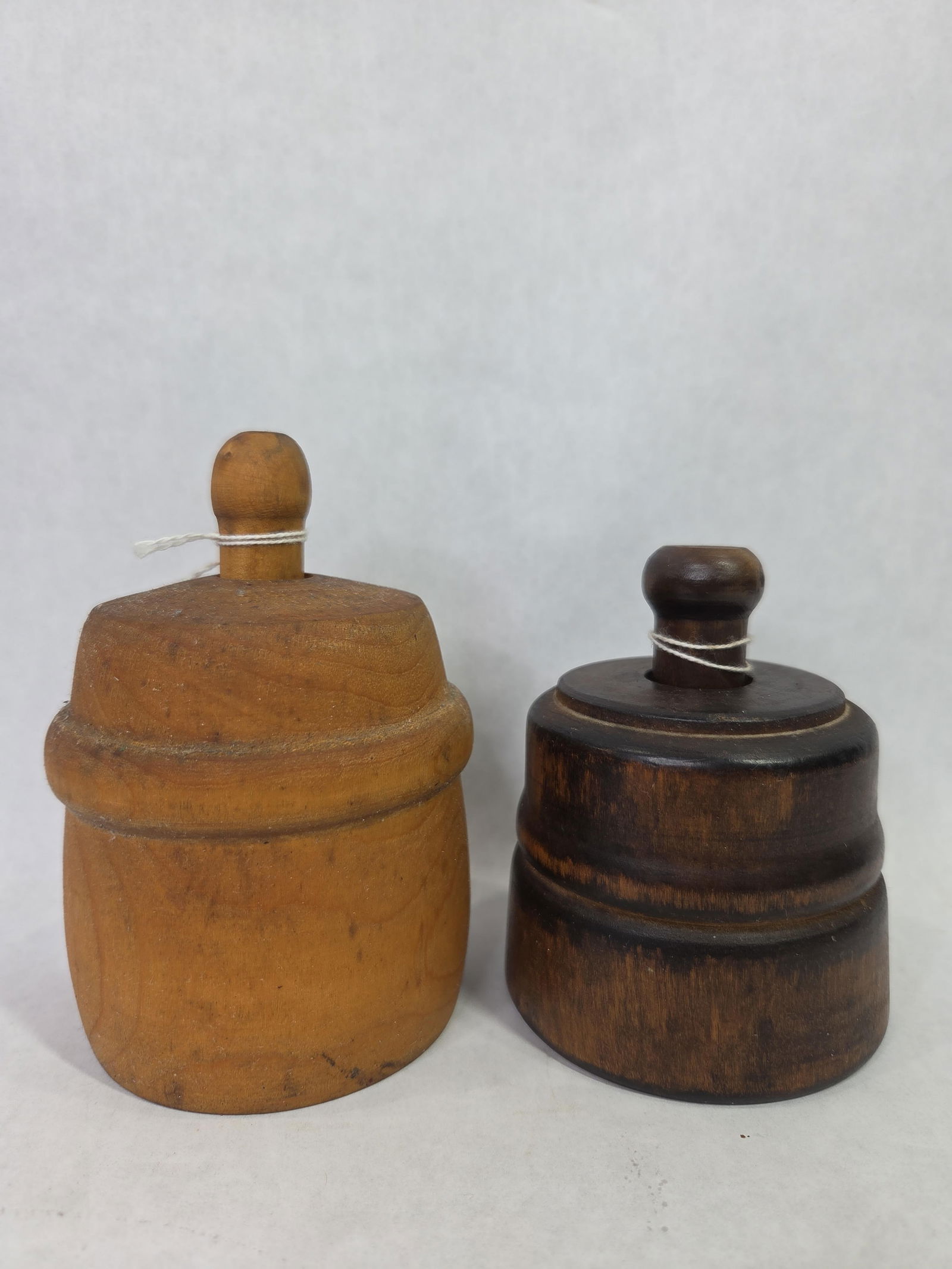 Primitive Lot of Wooden Butter Mold Bell Presses w/ Carved Cow and Swan Designs: Great primitive condition