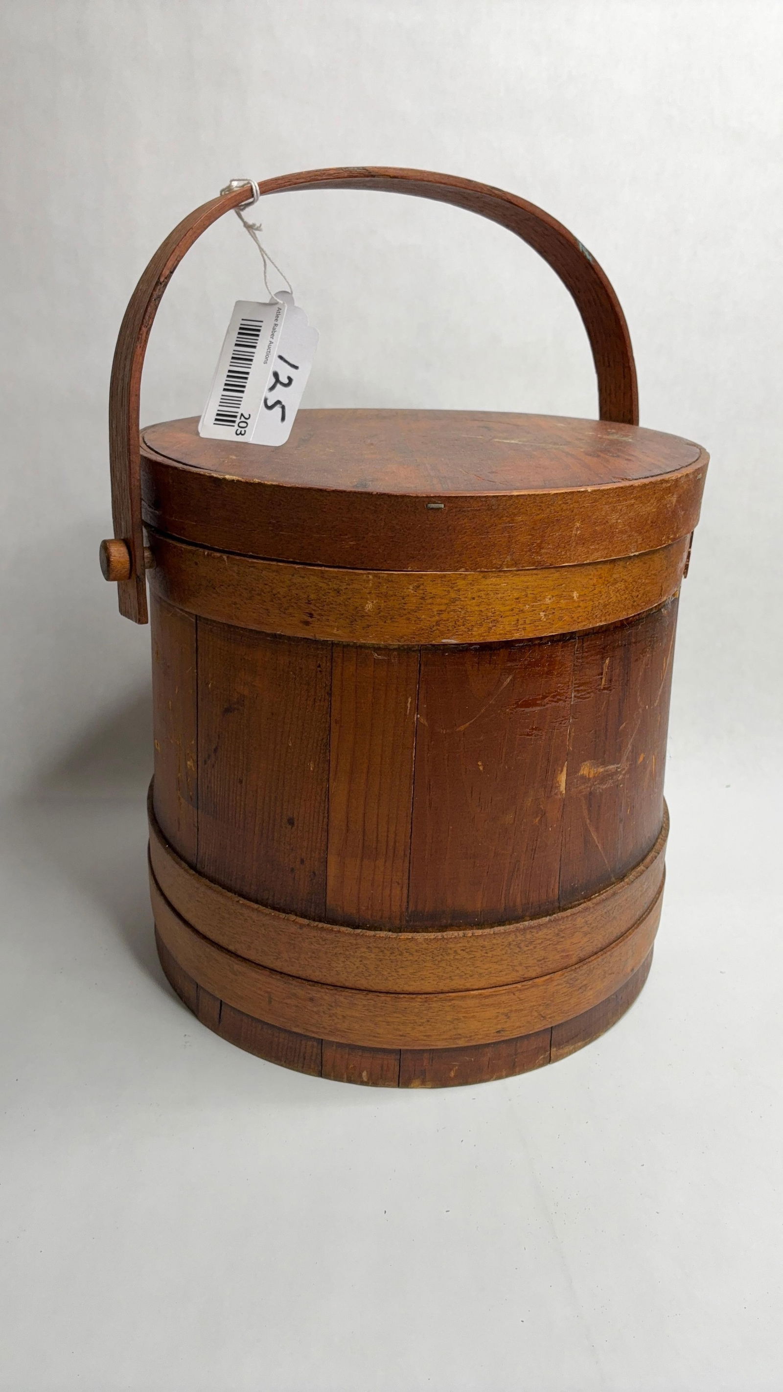 Great Oak Firkin Sugar Bucket: Good condition with lid. 10x10