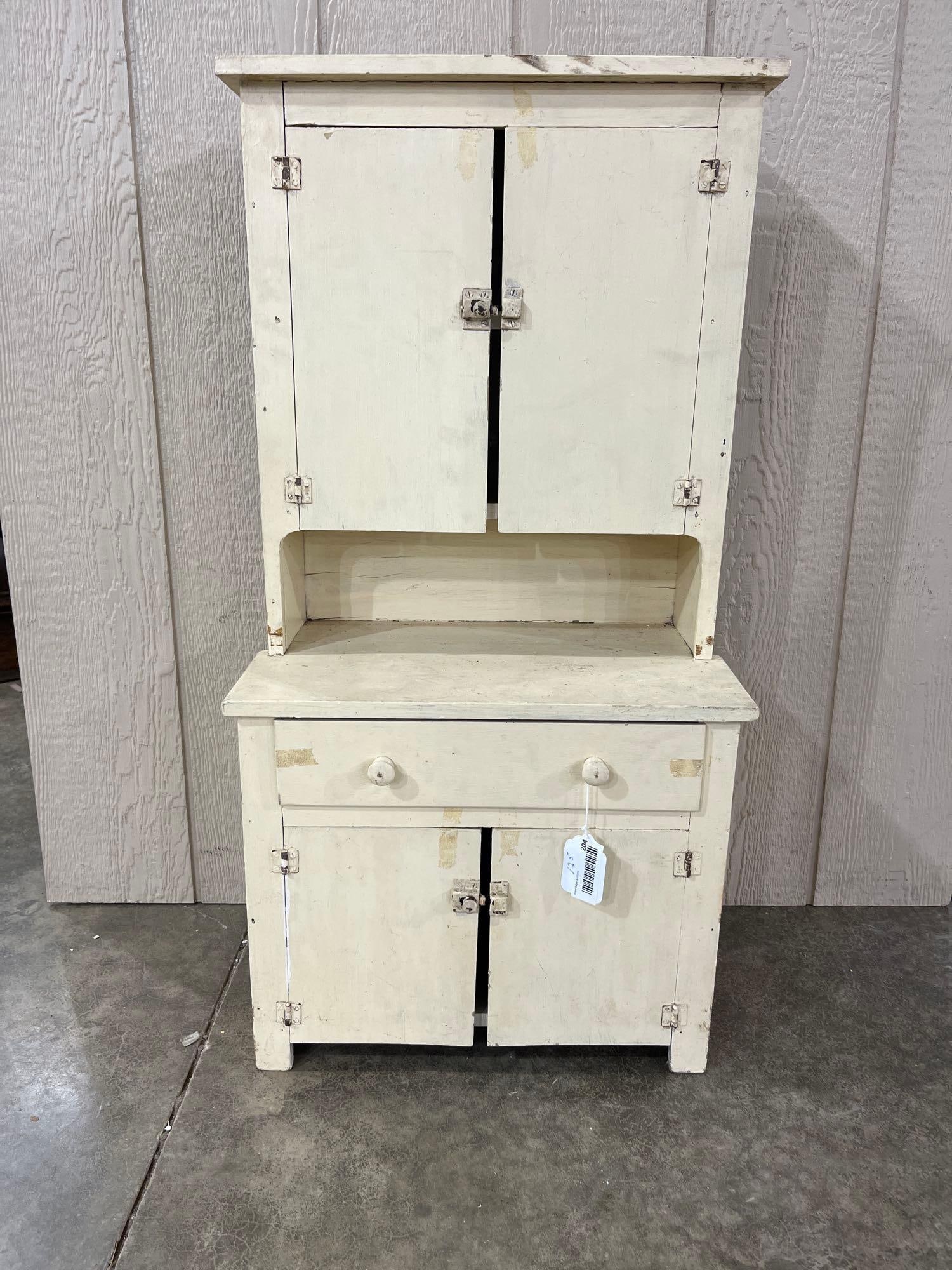 Childs Early 20th C. Four Door One Drawer Shelved Painted Step Back Cupboard (1 of 7)