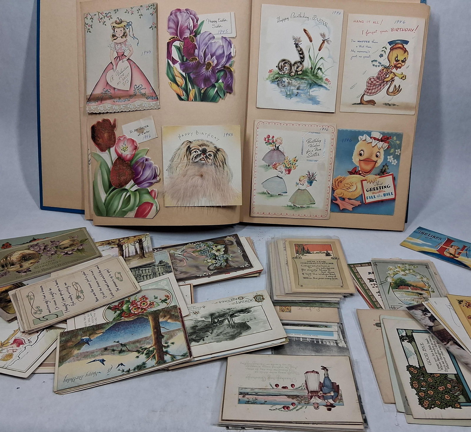 Scrapbook w/ Vintage Greeting Cards along with Post Cards and RPPC Loaded Lot (1 of 16)
