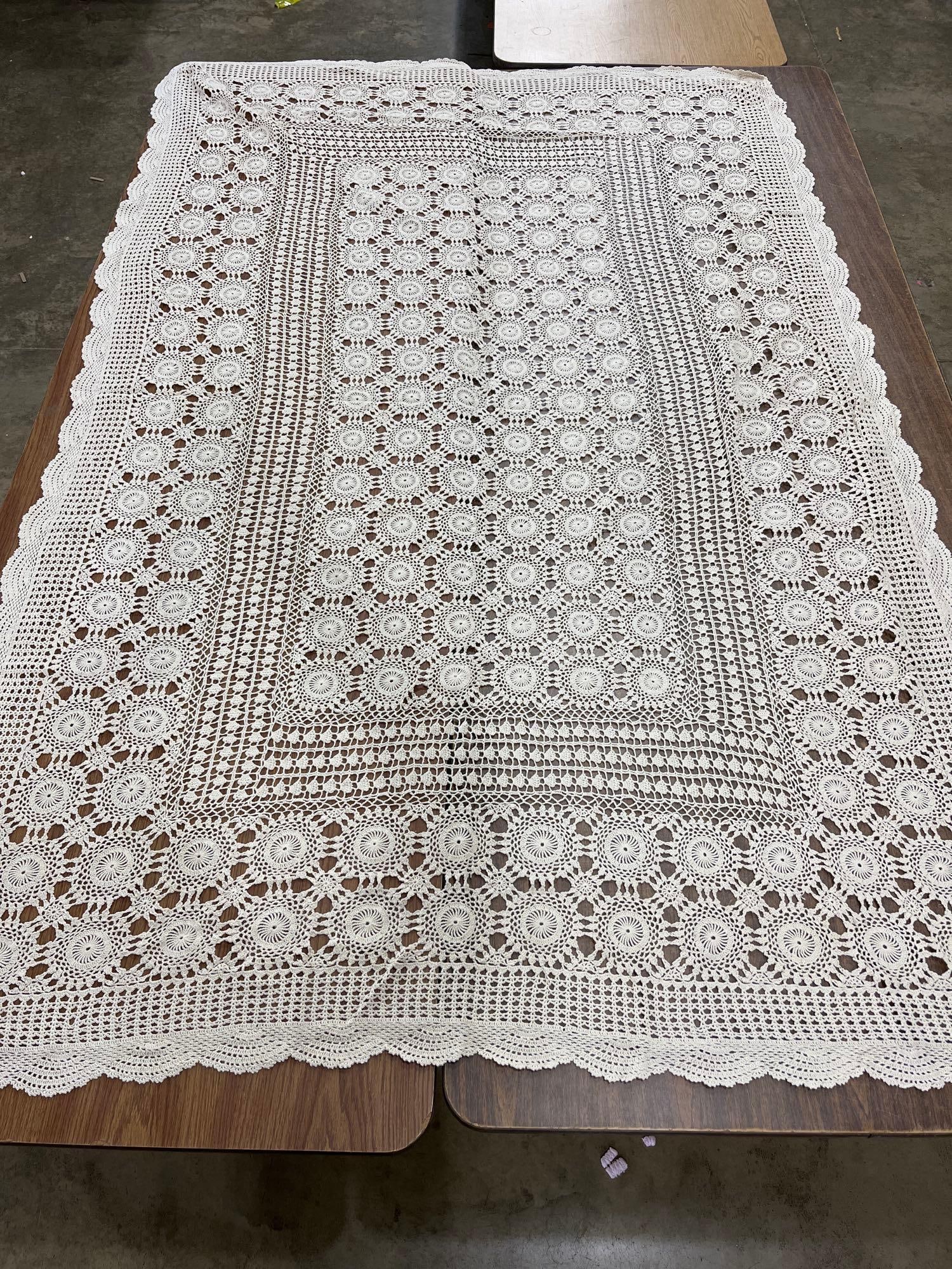 Antique Hand Crocheted Intricate Lace Table Cloth in Cream Color (1 of 3)