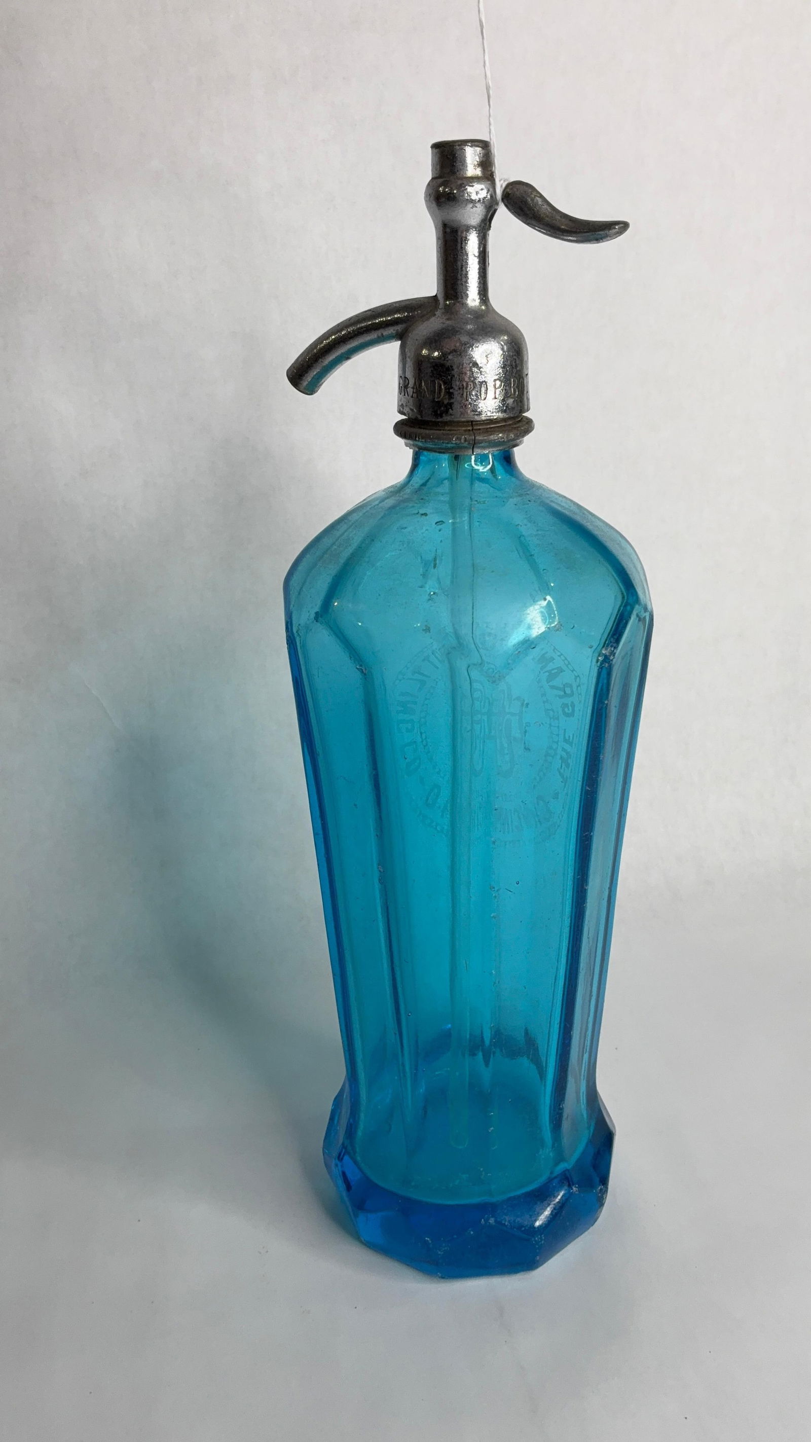 Grand Pop Bottling Co. Cobalt Blue Seltzer Bottle Complete w/ Cap (1 of 8)
