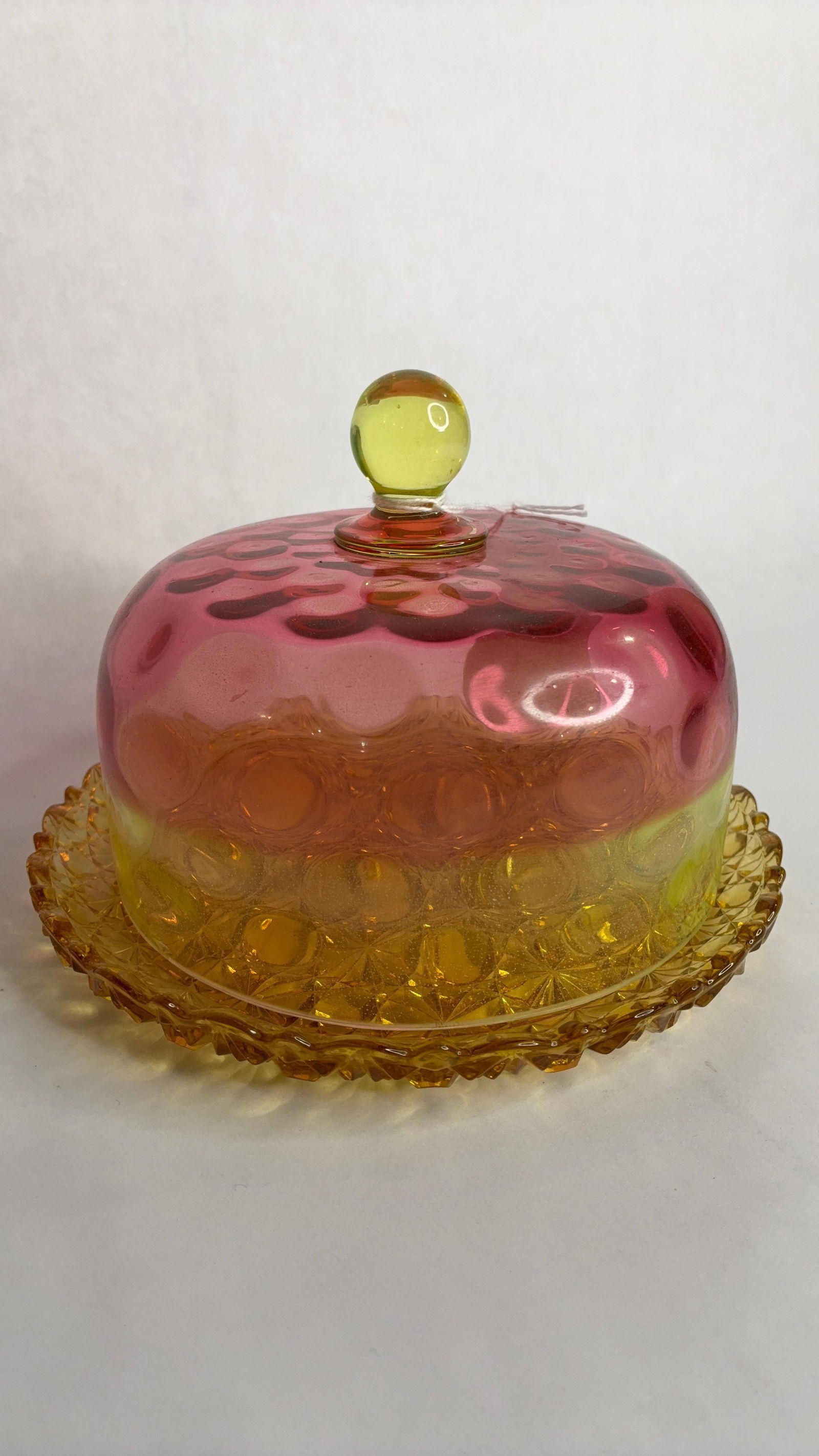 Hobbs, Brockunier & Co. No. 319 Cranberry Vaseline Rubina Verde Polka / Coin Dot Glass Covered Dish (1 of 7)