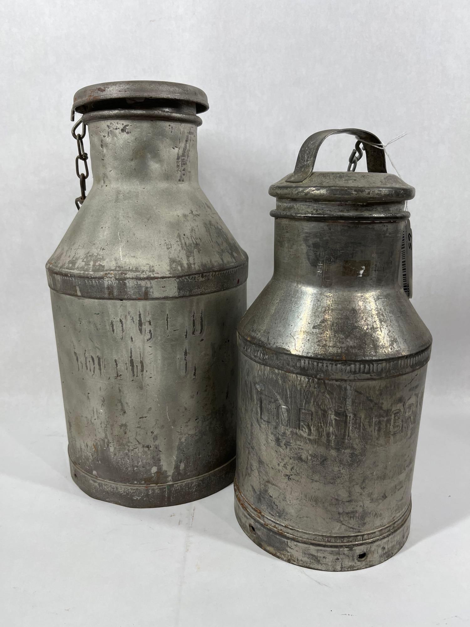 Superior Sealed SP 4 Qt. & 8 Qt Milk Cans w/ Lids: Great vintage dairy collectible cans complete w/ lids?4 and 8 qt. cans?