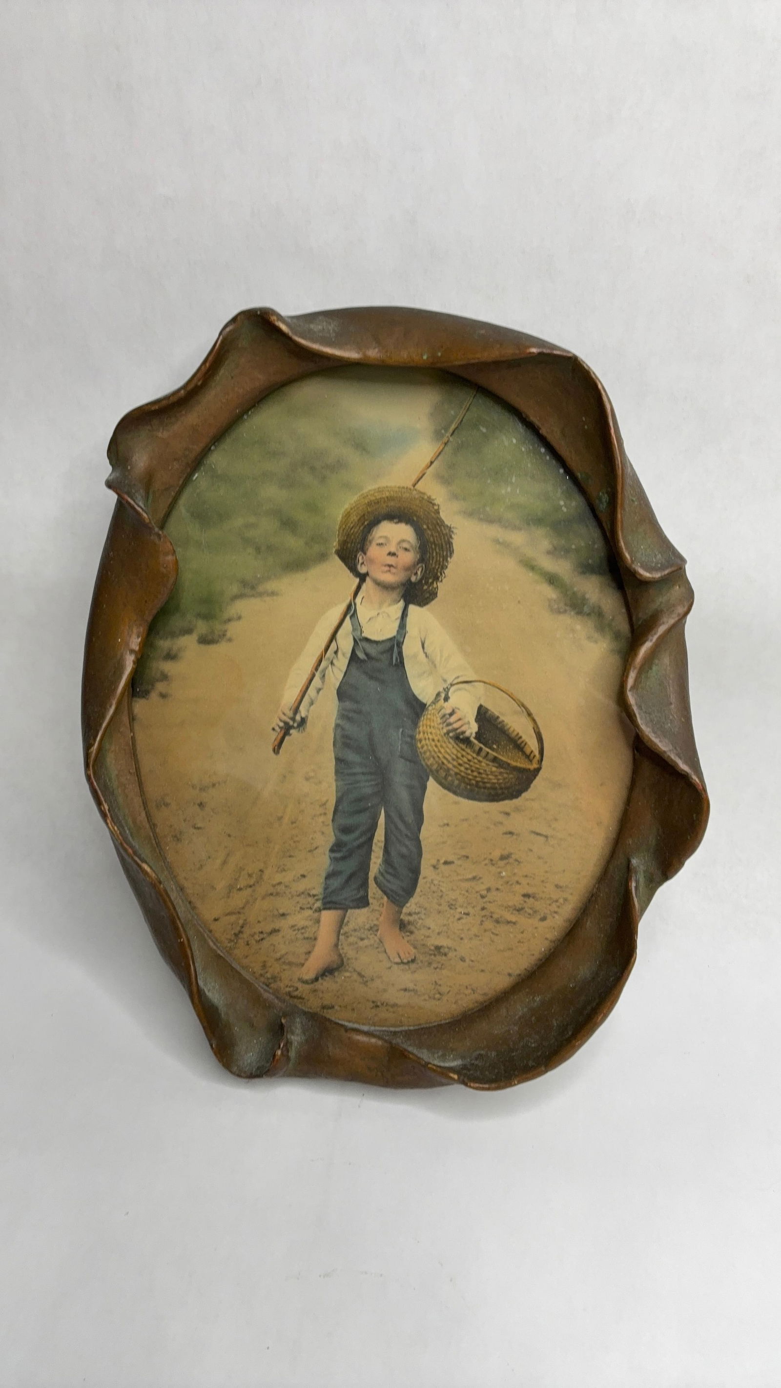 Boy Going Fishing Framed Photo: A wonderfully early picture with unique oval frame. 10x8