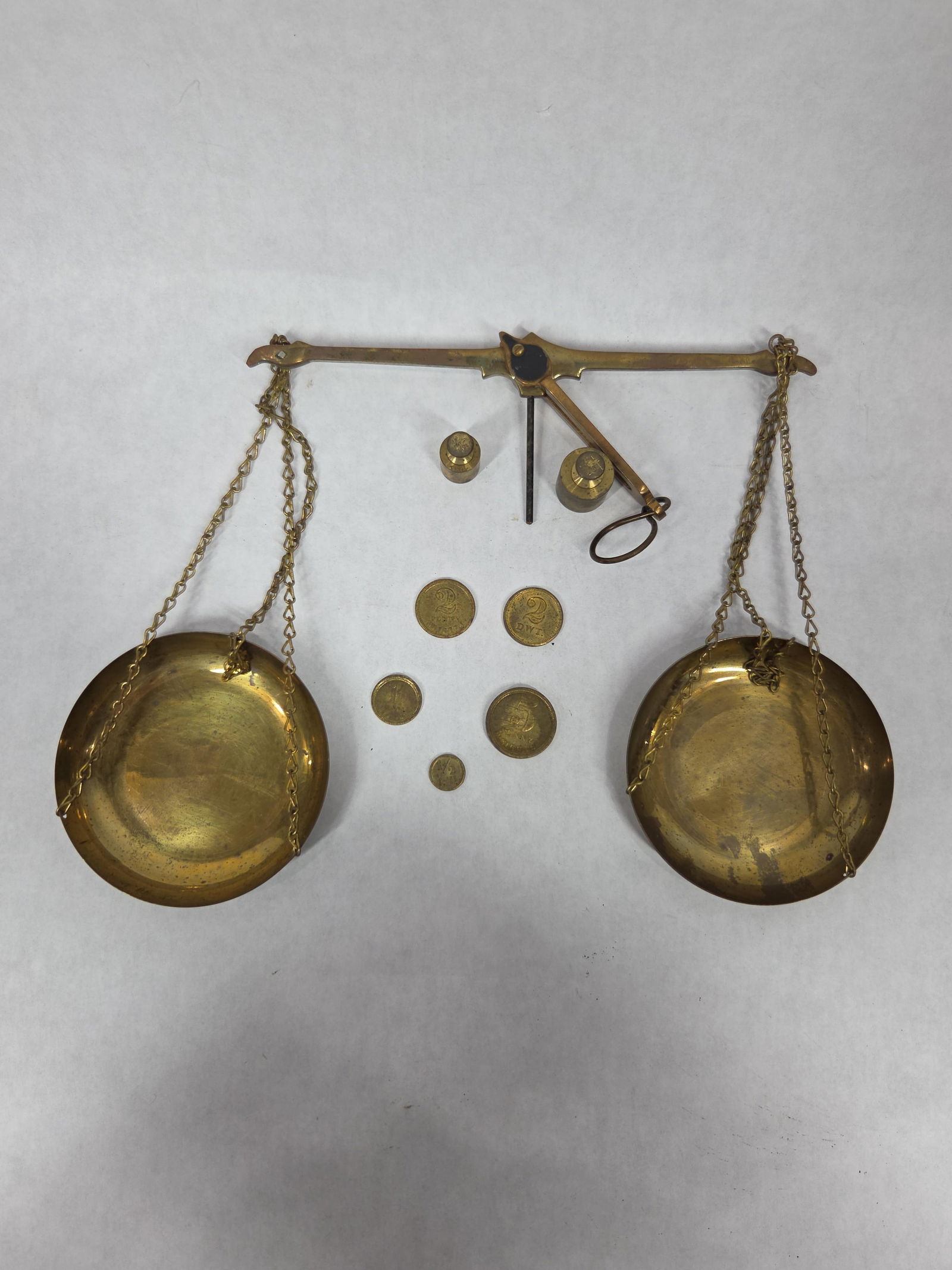 Early Brass Balancing Scale in Oval Tin Lidded Case Inc. Weights For Precious Materials (1 of 7)