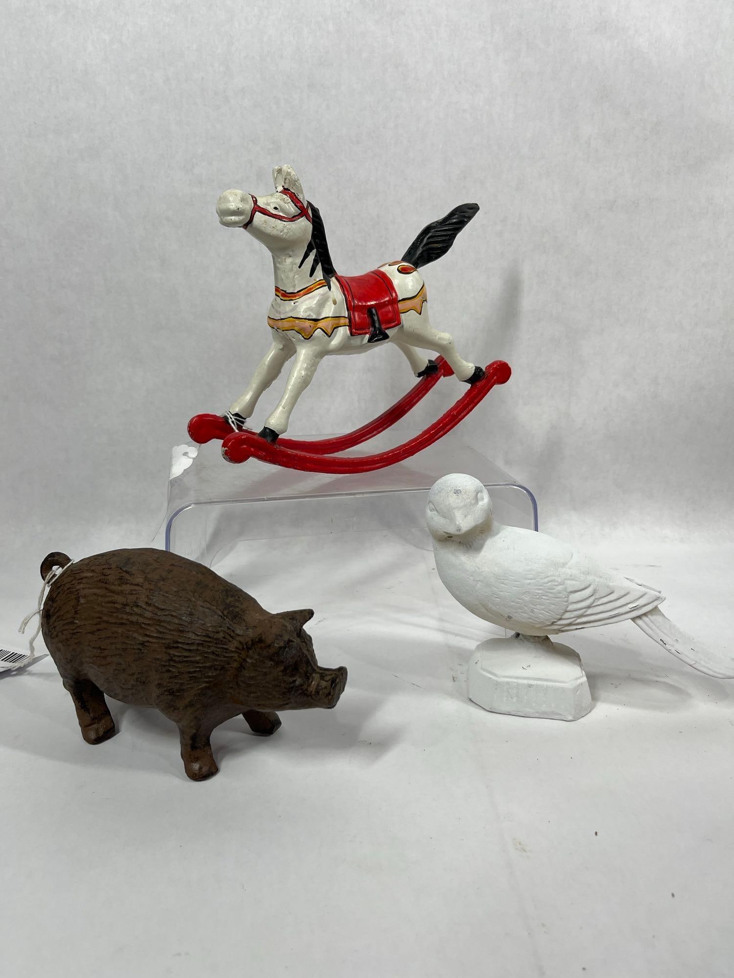 Cast Iron Boar, Hobby Horse and Bird Decor Lot of 3 (1 of 6)