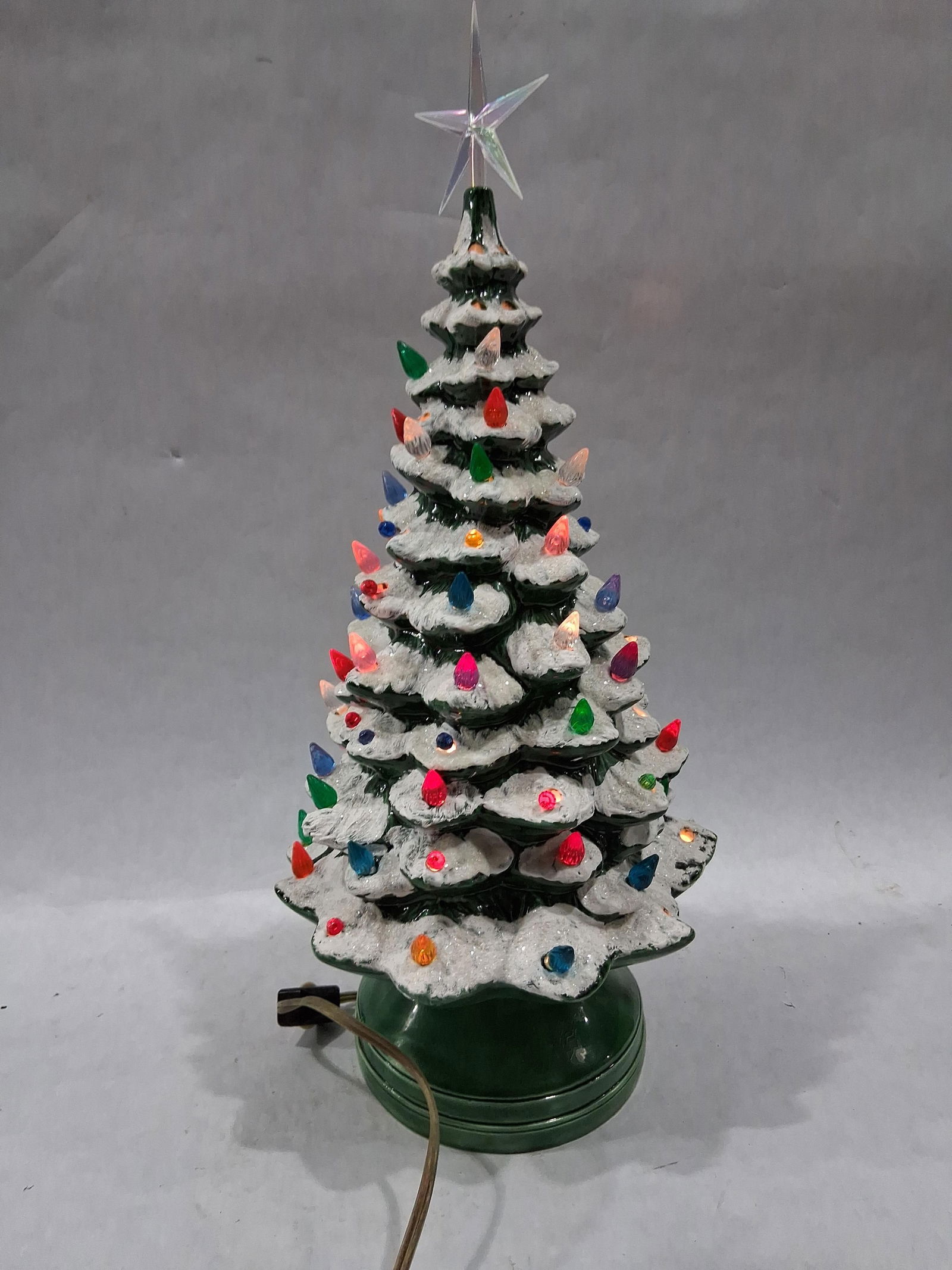 Vintage Hand Painted Ceramic Flocked Lighted Christmas Tree (1 of 6)