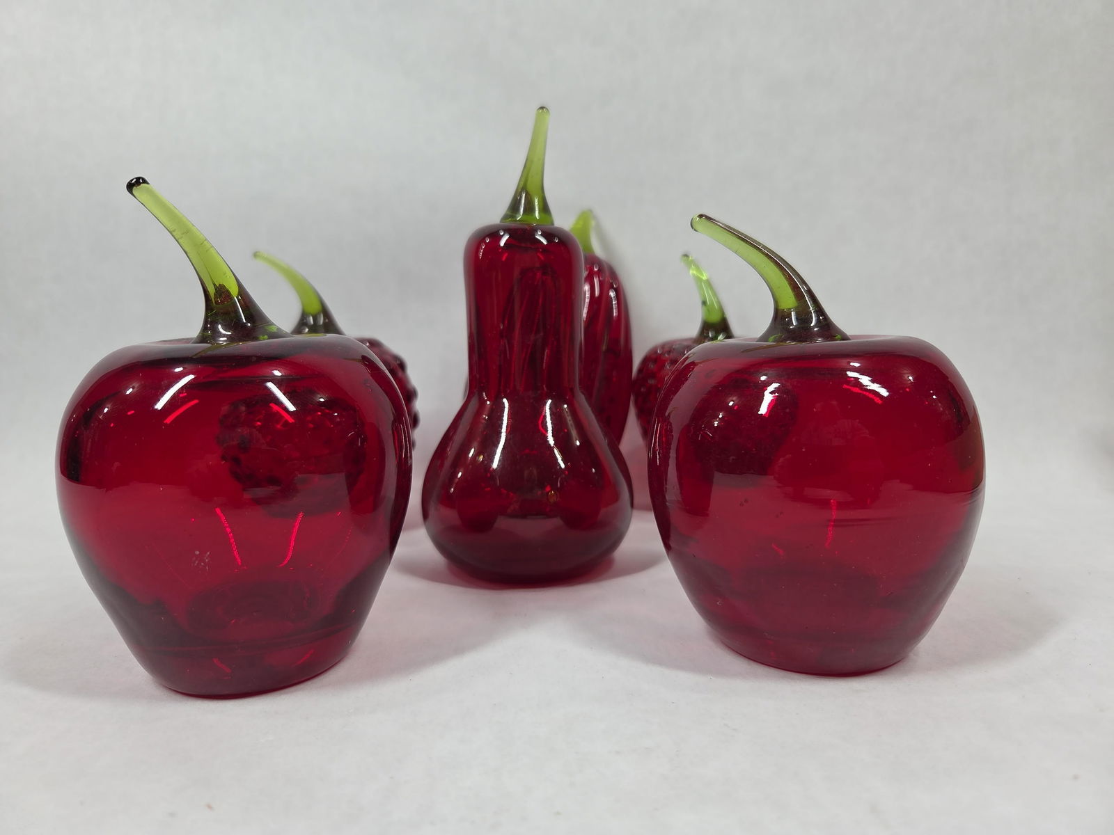 Mid Century Hand Blown Ruby Red Glass Fruit - 2