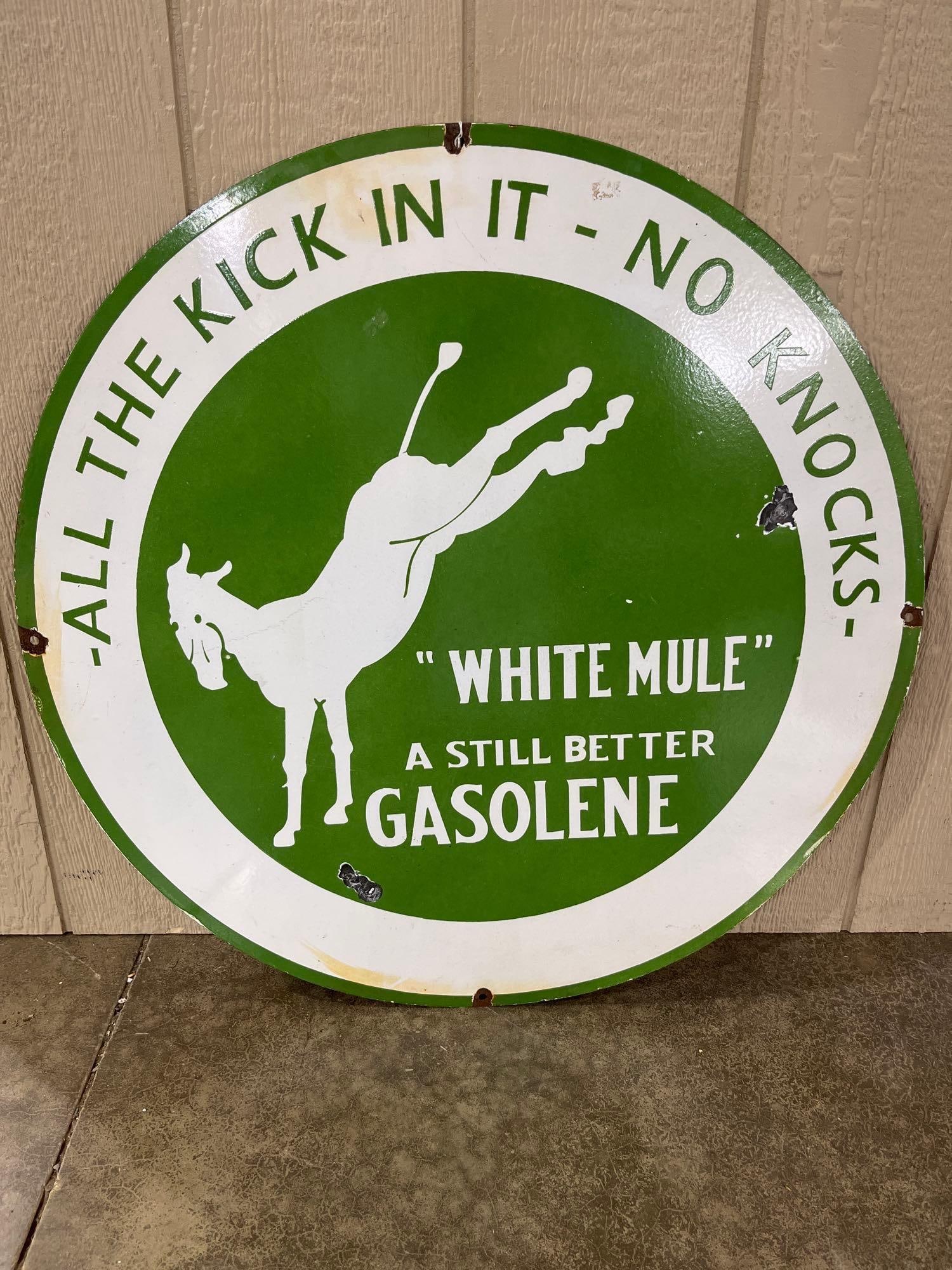 White Mule Gasoline Porcelain Sign (1 of 5)