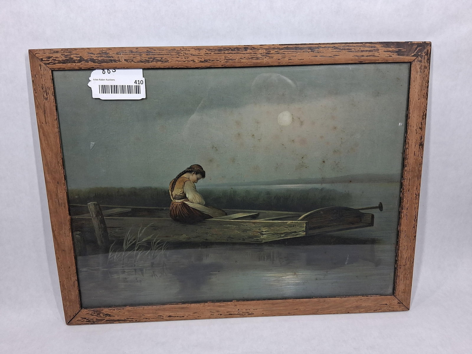 Early Framed Artist Rendition of Pondering Girl In the Waters Possible Water Color: This great work of art shows wear to frame with paint loss measuring 15 x 20