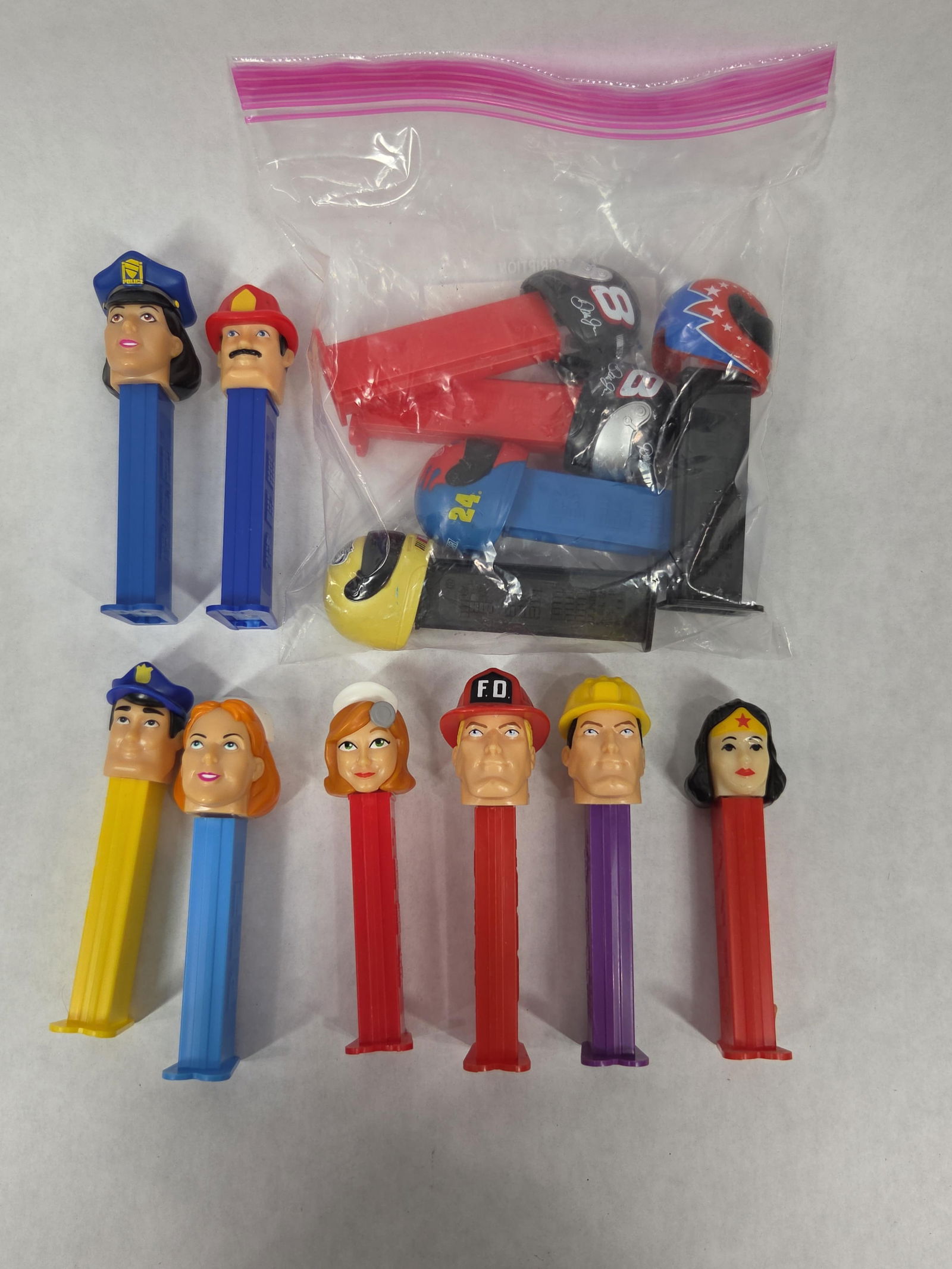 Pez Dispenser Lot Inc. Super Heroes, Wonder Woman, Nurses, Fire Fighter, Nascar, Police and More (1 of 5)
