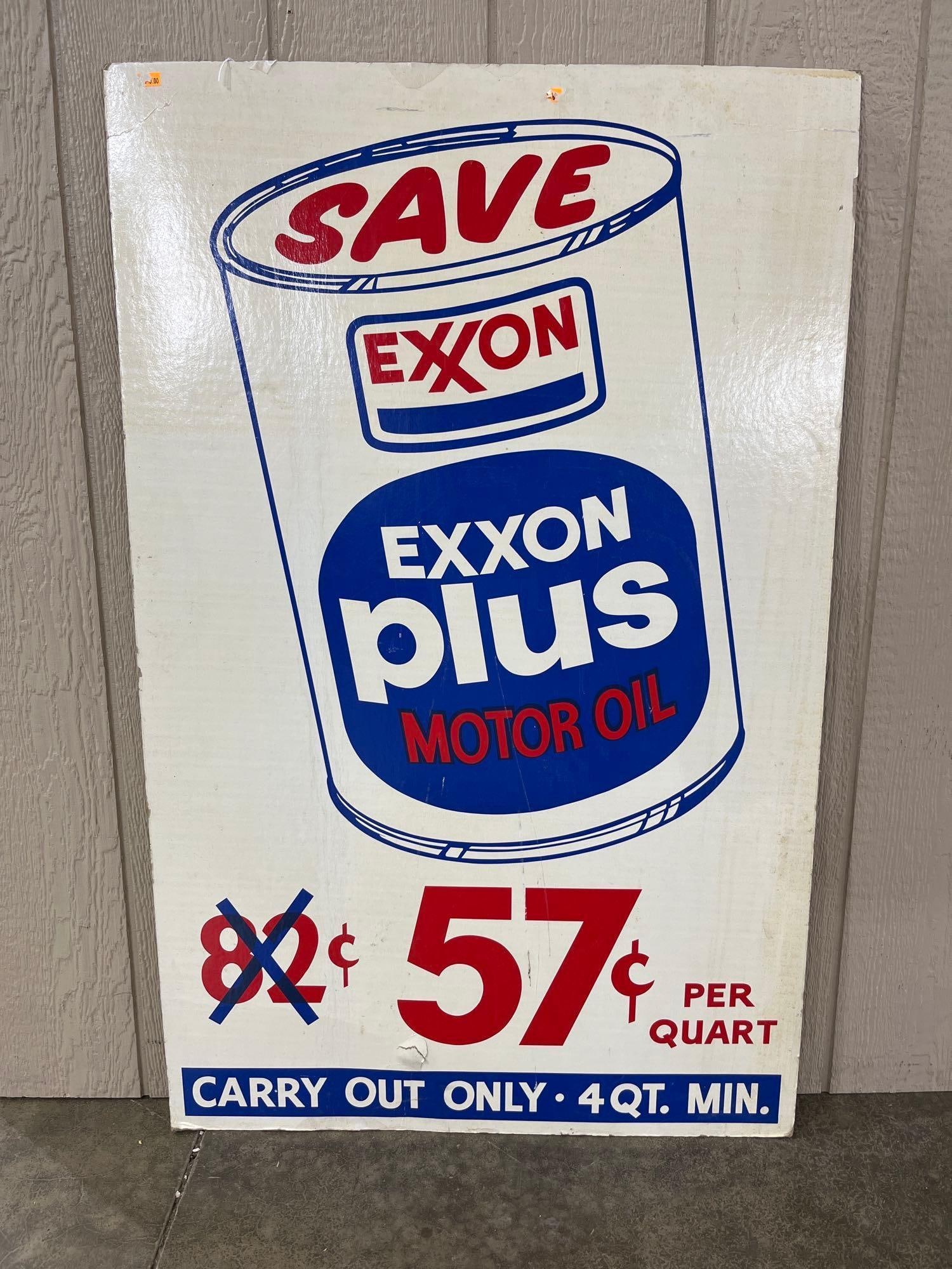 SS Cardboard Exxon Motor Oil Store Display Sign: Good overall condition measuring 28 x 44.5