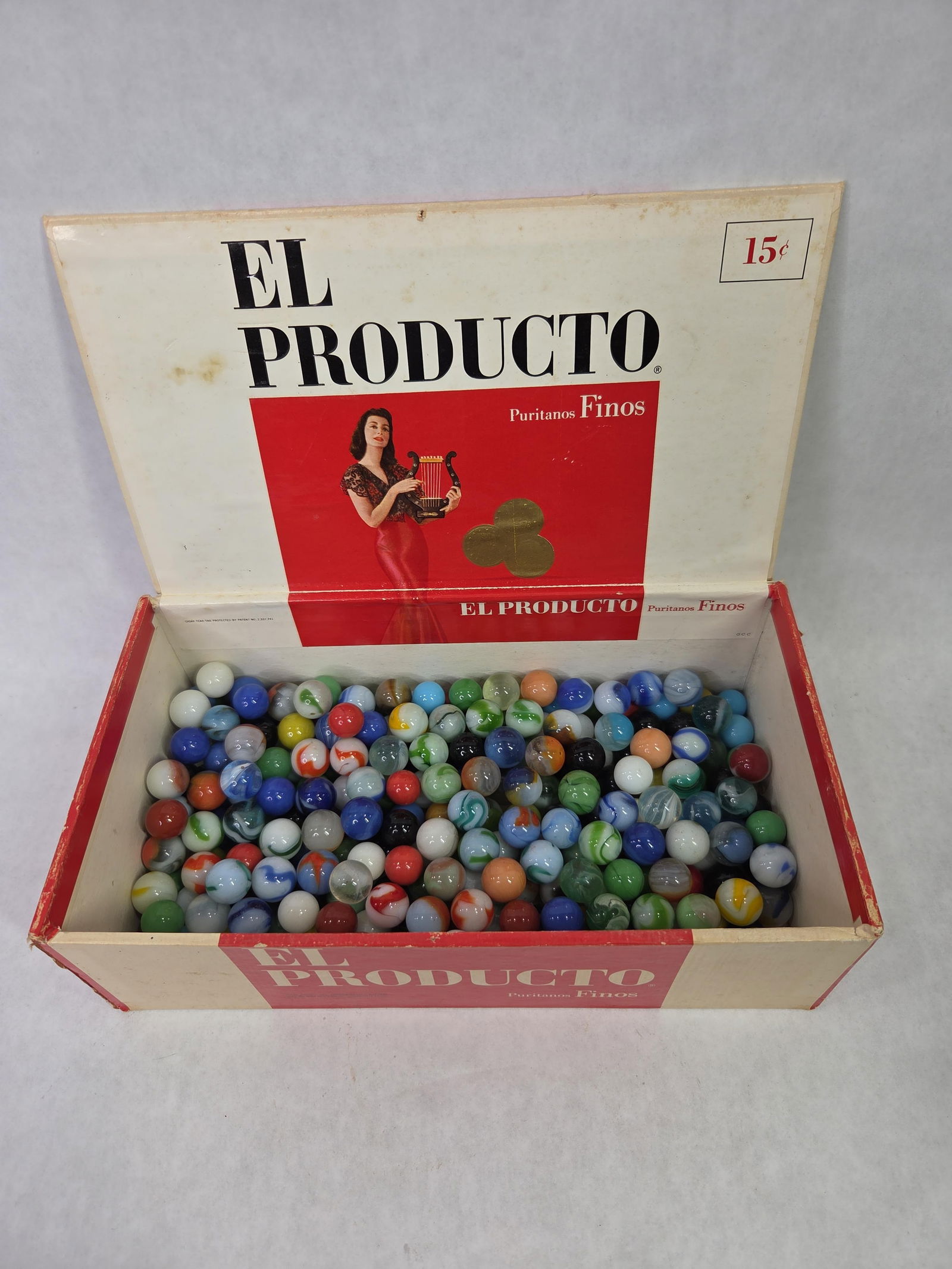 Early Glass Marble Lot Inc. Uranium and More: This is a cigar box with 2 layers of marbles