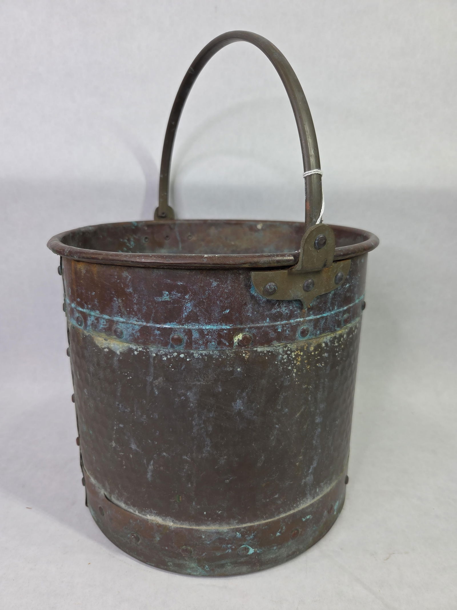 Antique Riveted Hammered Copper French Wine Makers Bucket w/ Hand Forged Iron Handle (1 of 5)