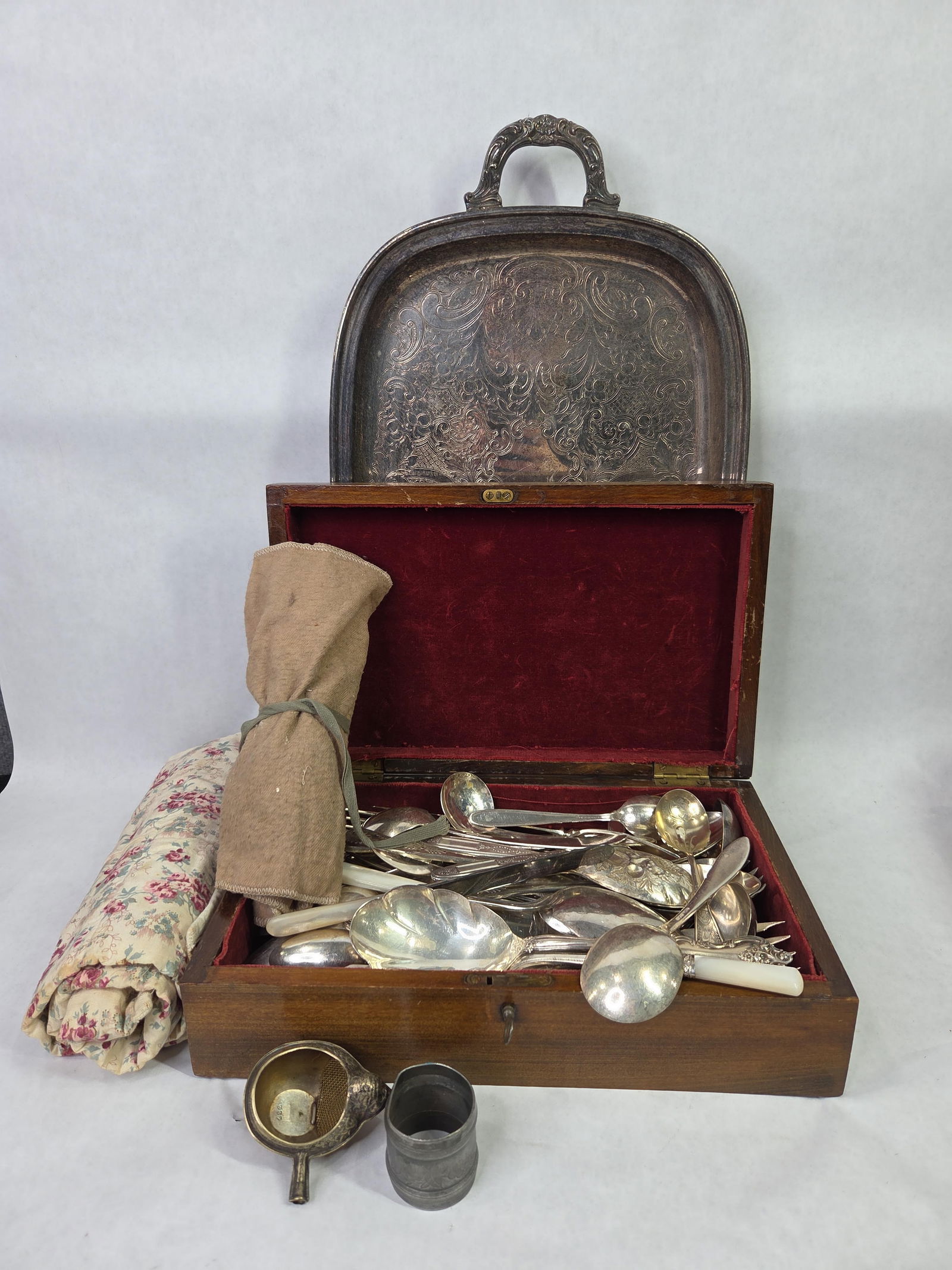 Silver Plated Community Plate Flat Ware Inc. Mother of Pearl Handles & Serving Tray (1 of 8)