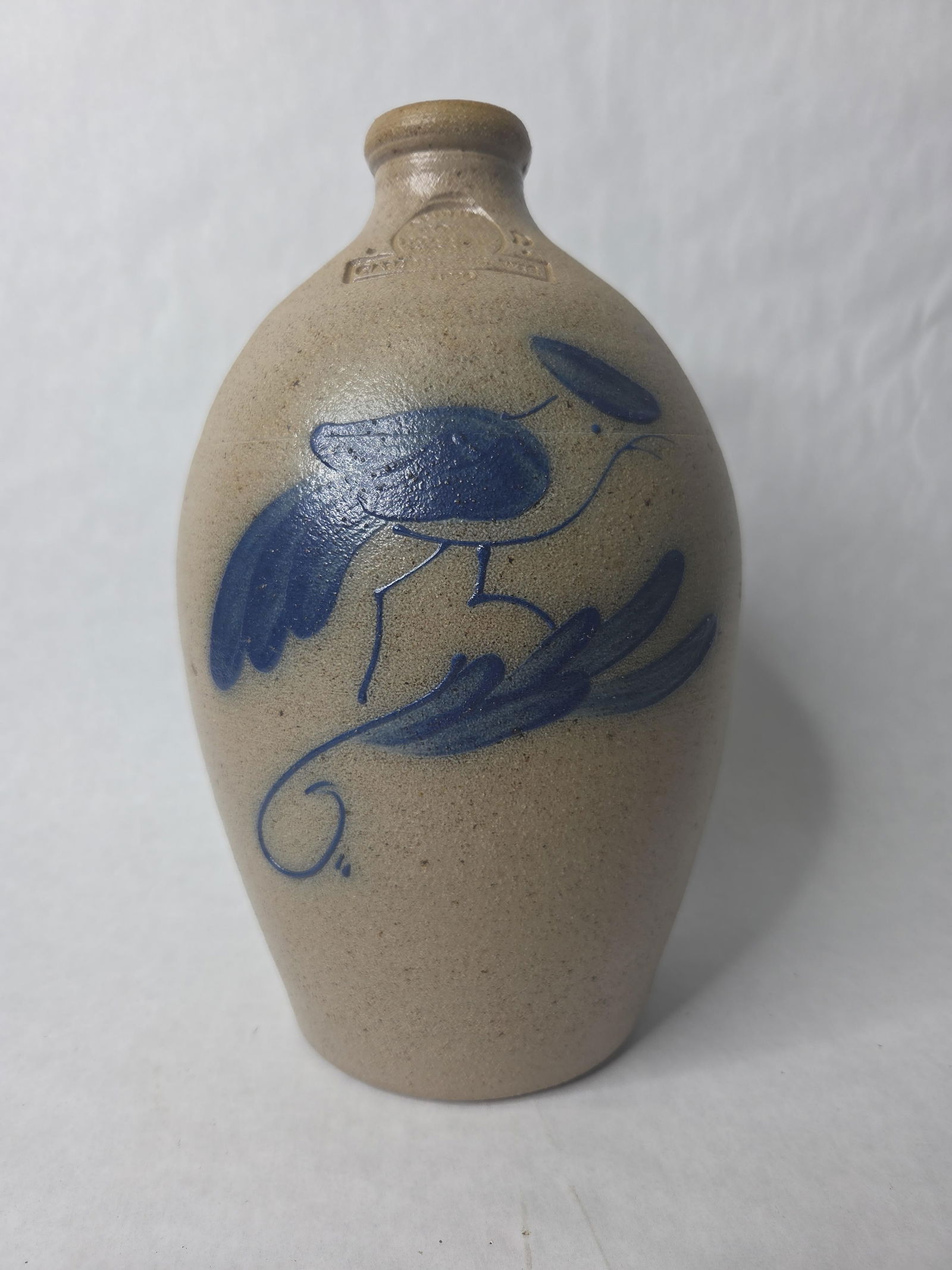 Rowe Pottery Cobalt Blue Bird One Gal Crock Jug: In excellent condition with no chips or cracks. 11 in. tall
