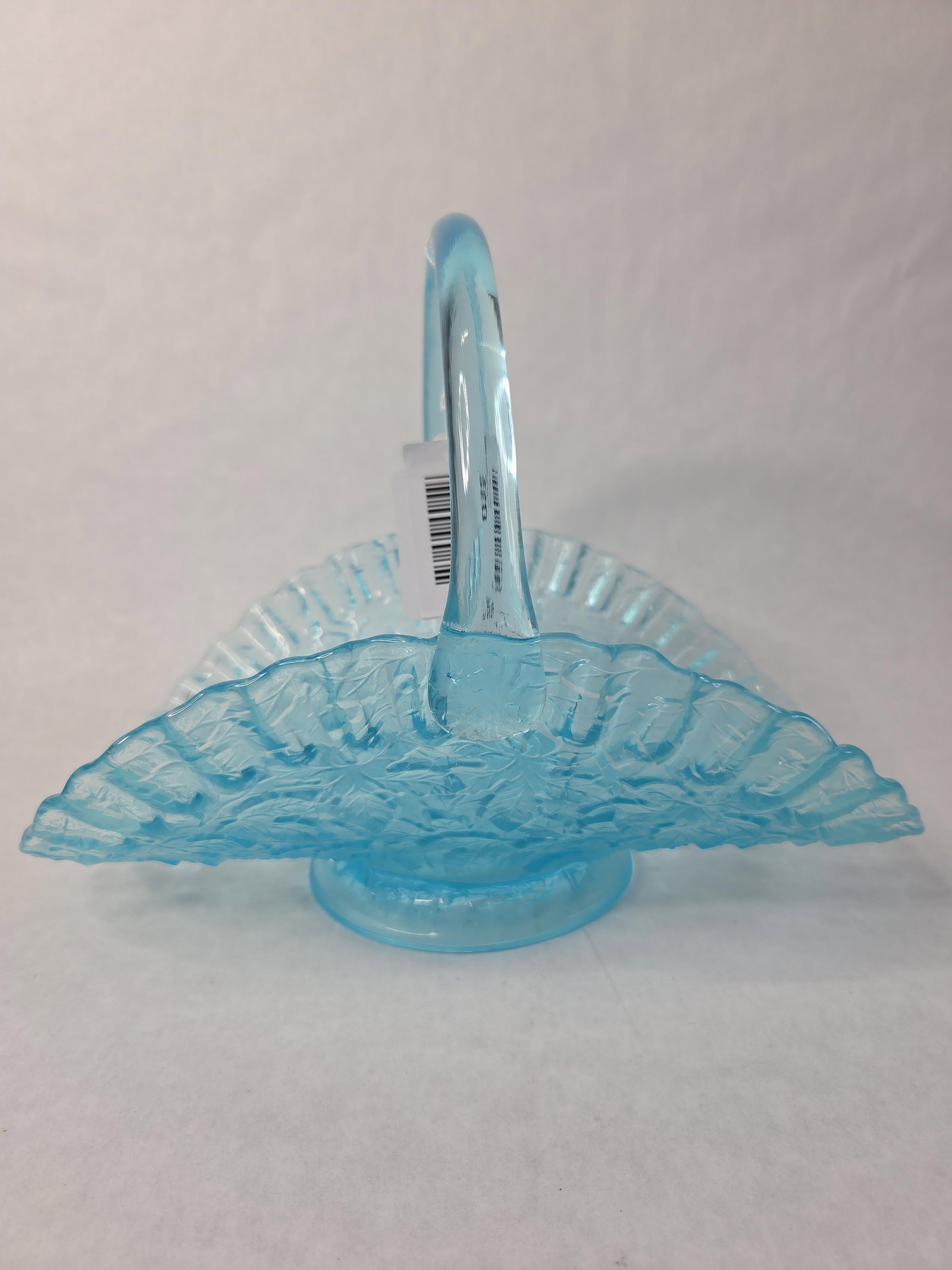 Westmoreland Ice Blue Maple Leaf Fireside Glass Basket: Ruffled Edge Maple Leaf Westmoreland Fireside Glass Basket excellent condition, 13in wide, 10in high