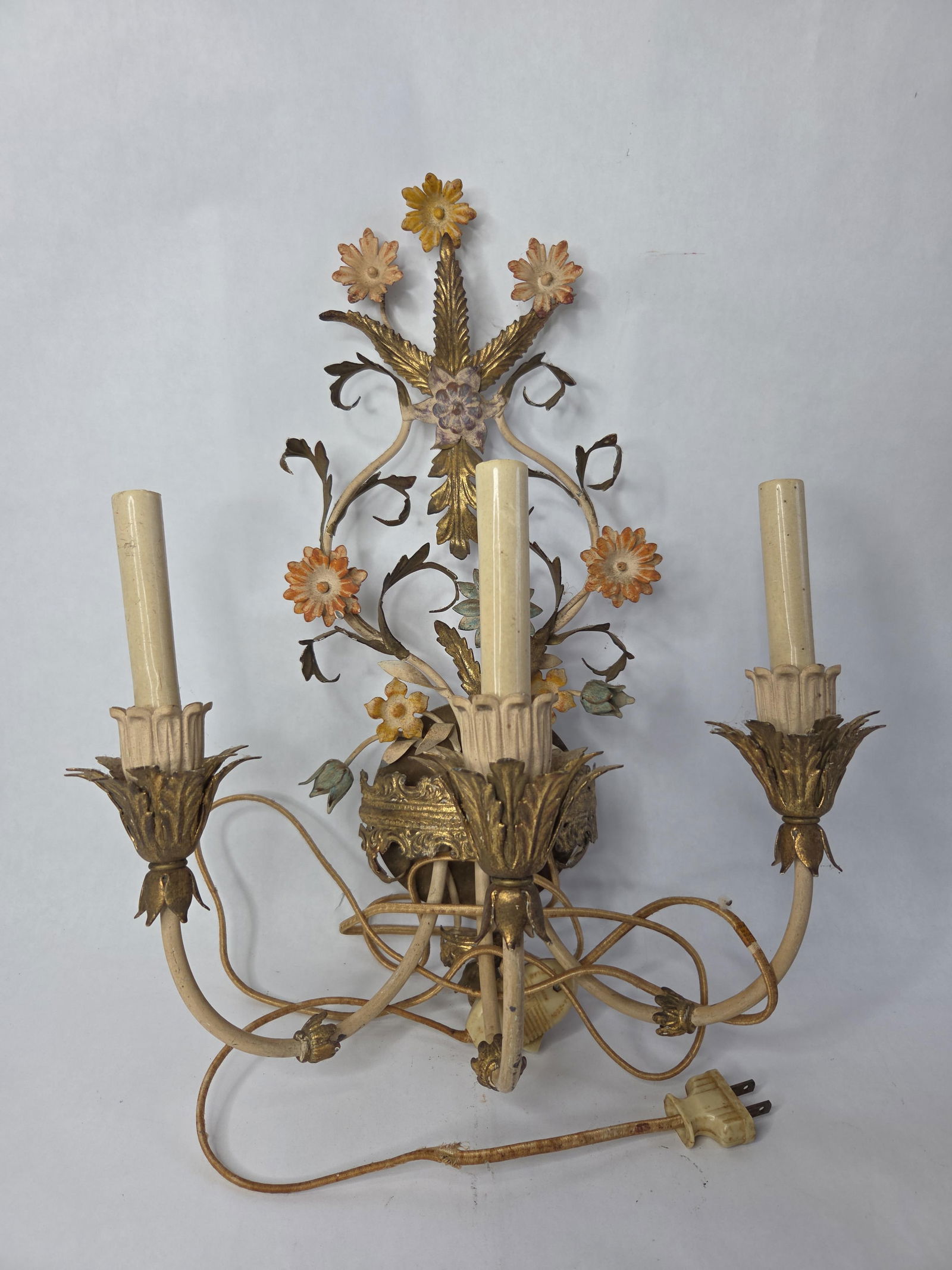 pair of gilded floral electrical wall scones (1 of 5)