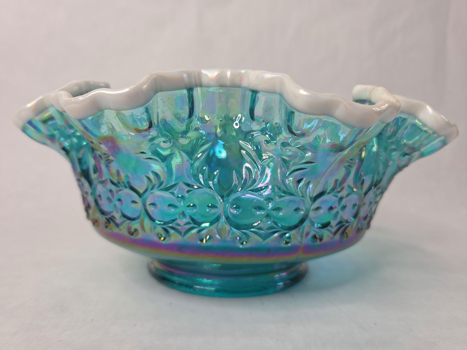 Fenton Spanish Lace Teal Snow Crest Bowl (1 of 5)
