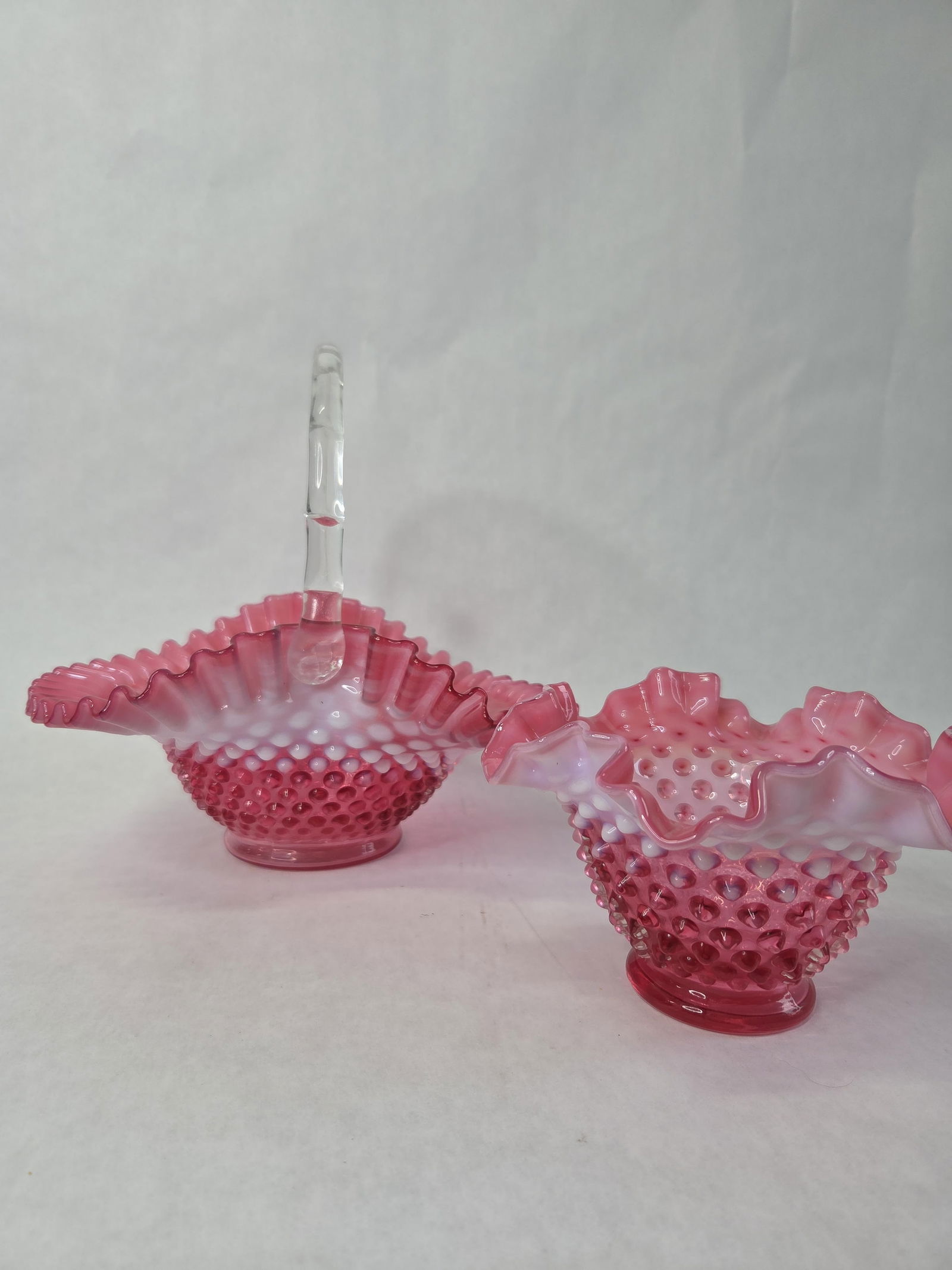 Fenton Cranberry Basket and Candy Dish Set (1 of 10)