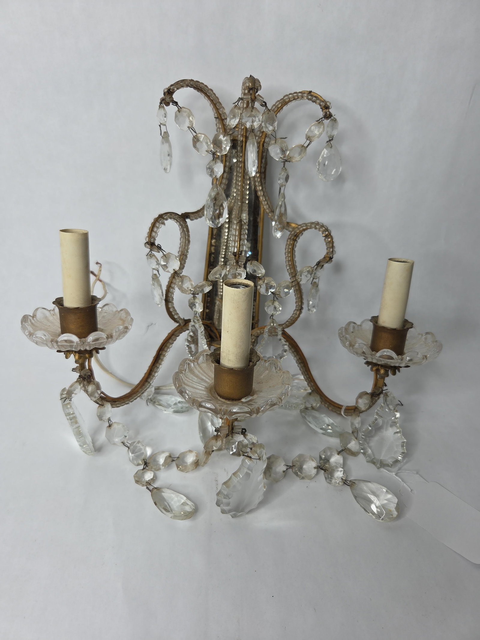 Italian crystal, brass mirrored electrified wall sconce (1 of 8)