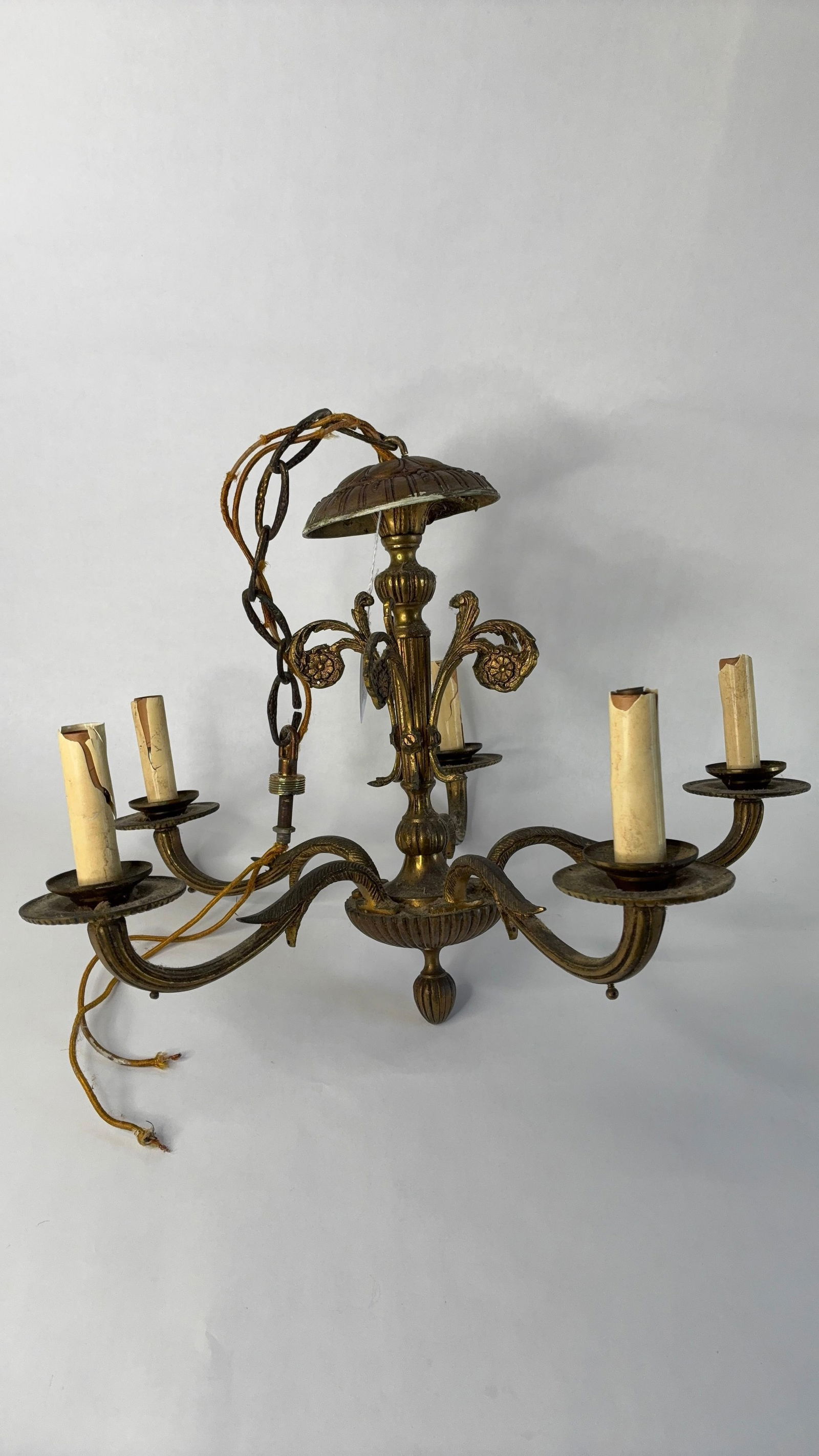 Antique five arm brass chandelier (1 of 9)