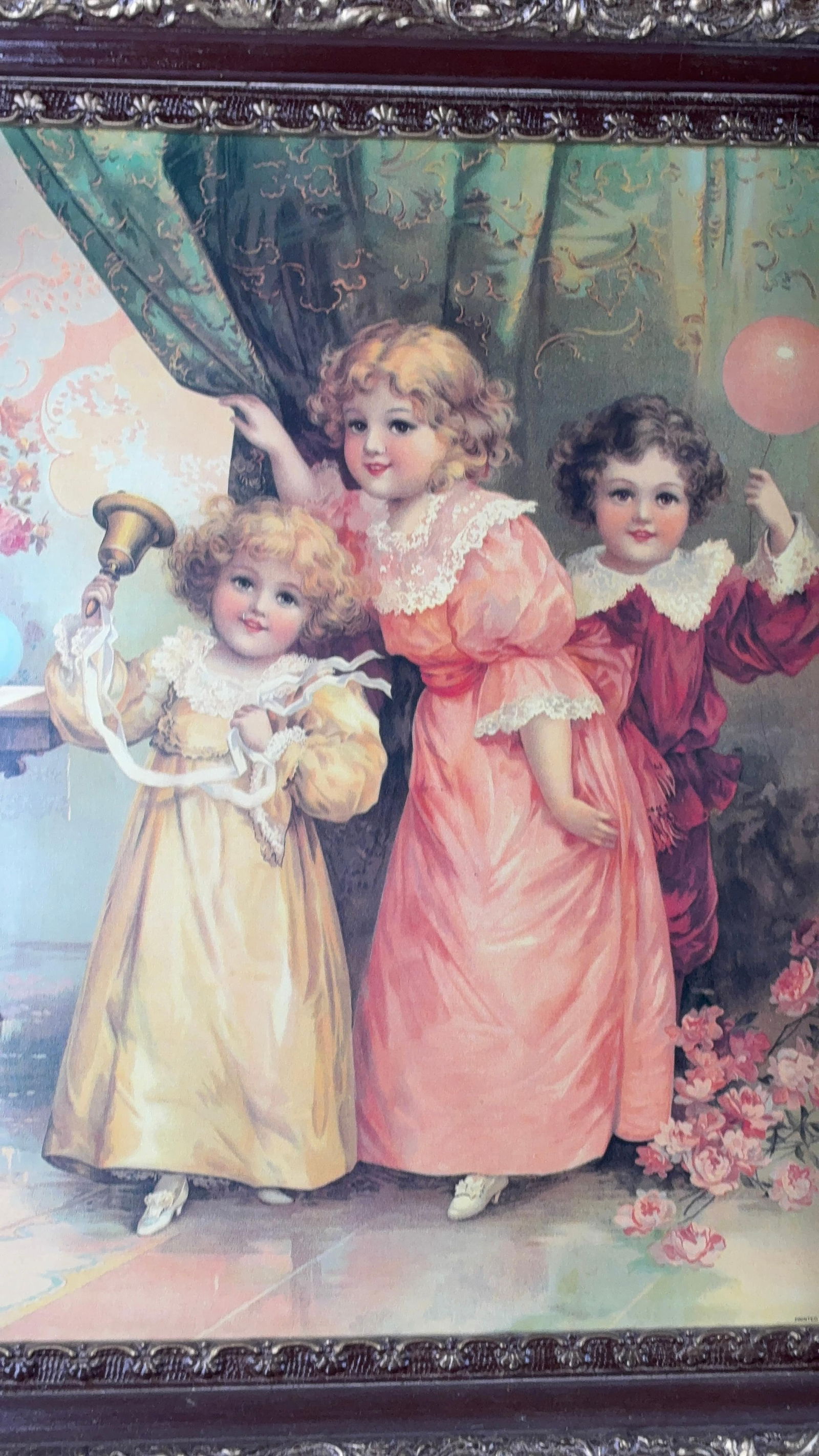 Victorian girls ornate framed art litho (1 of 13)