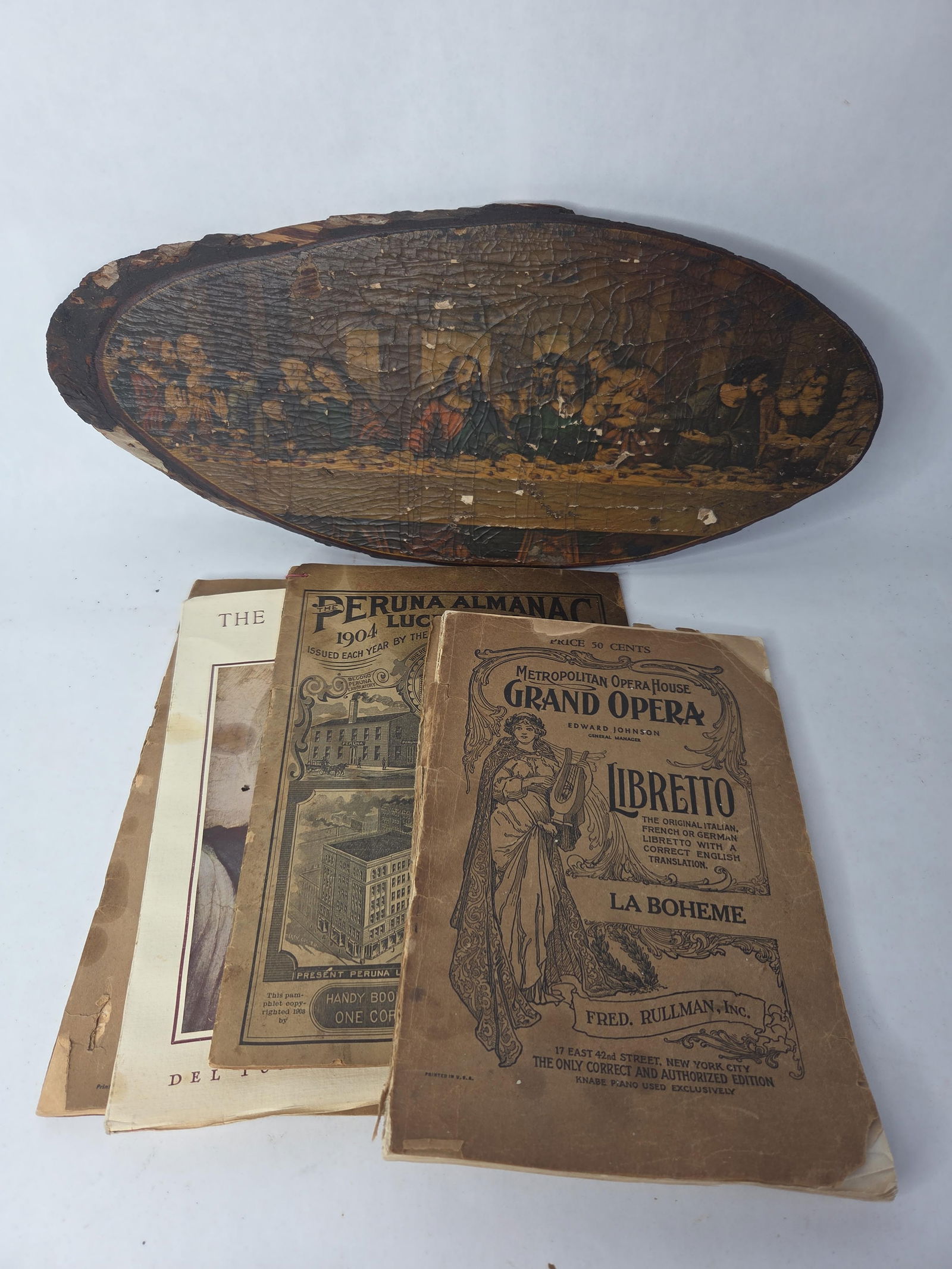 wooden [last supper]plaque 1904 almanac, grand opera librettos see photos for full description: .