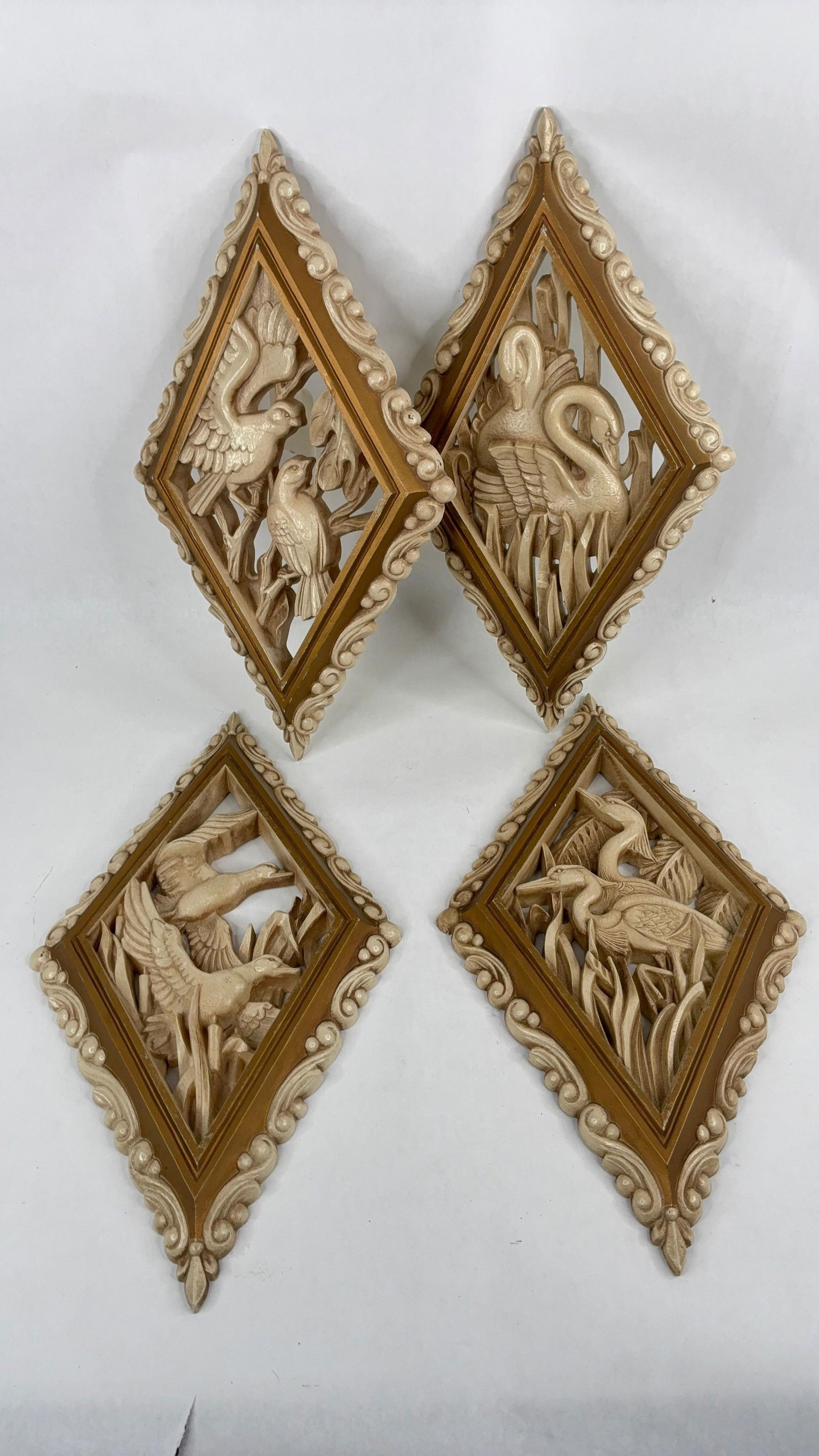 1973 Burwood Pro.Diamond shaped wild bird plaques: set of 4