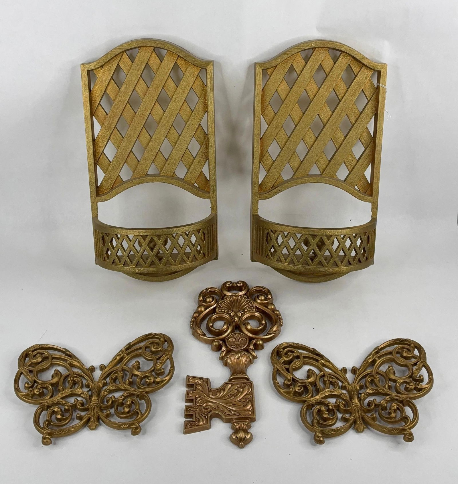 Mid Century Modern plastic resin wall sconces ,butterflies ,and key: longest is 16 in long