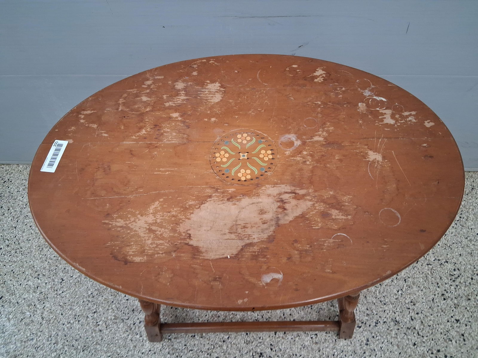 Oval Maple painted design top side table - 2