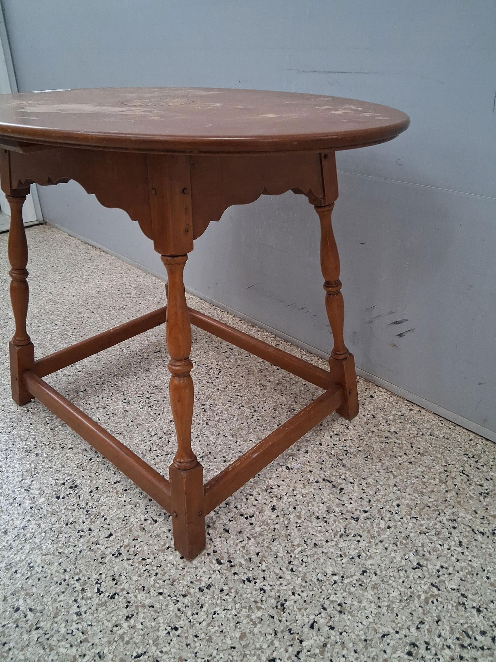 Oval Maple painted design top side table - 3