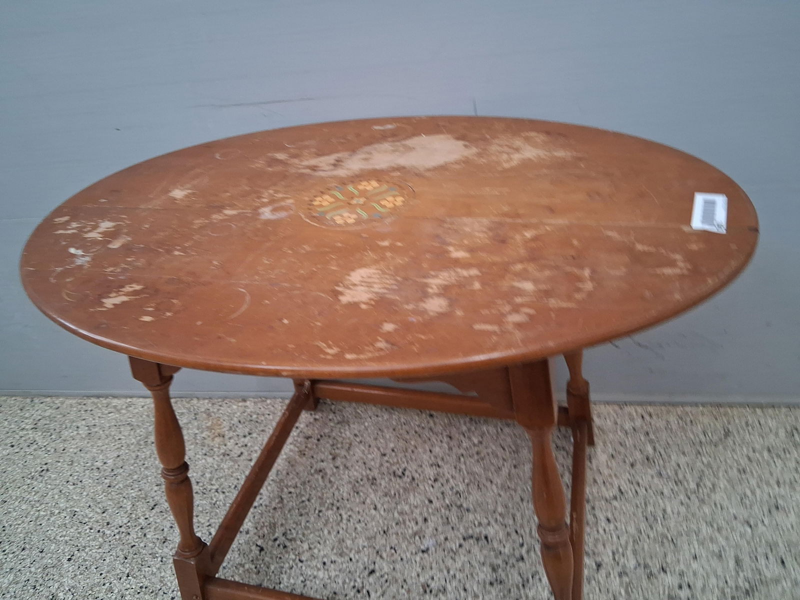 Oval Maple painted design top side table - 7