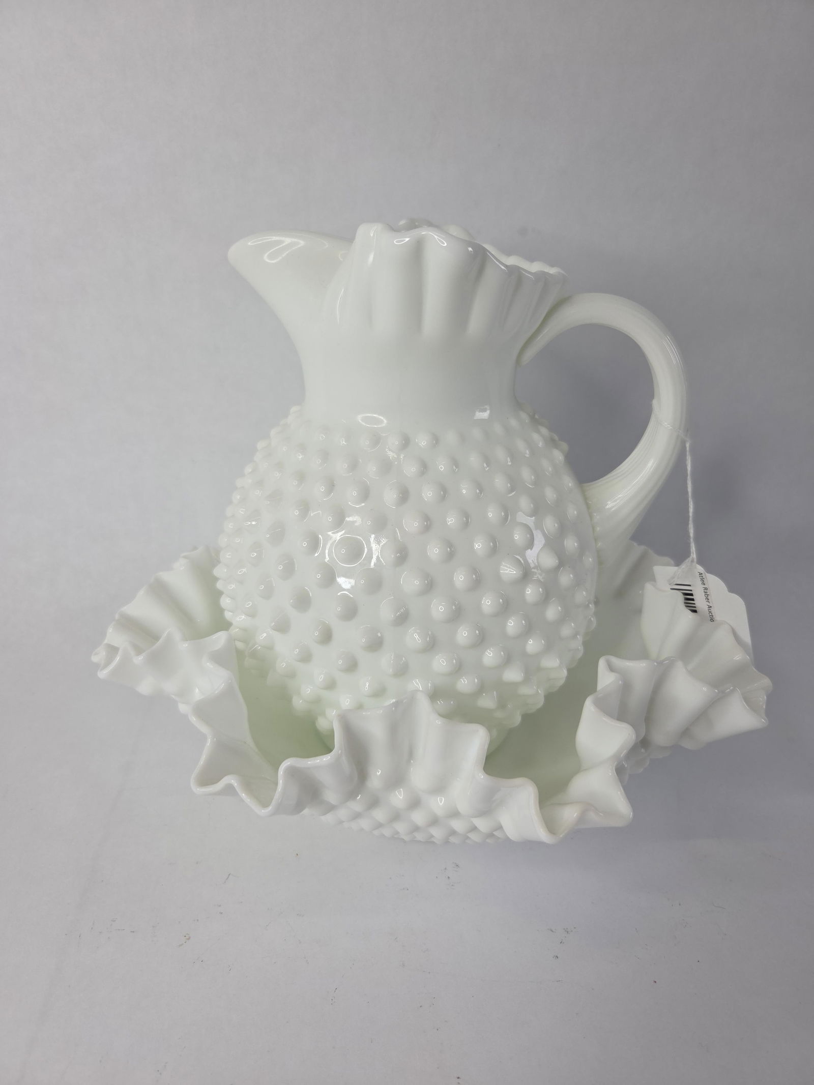 Fenton hobnail milk glass scalloped pitcher and bowl set (1 of 8)