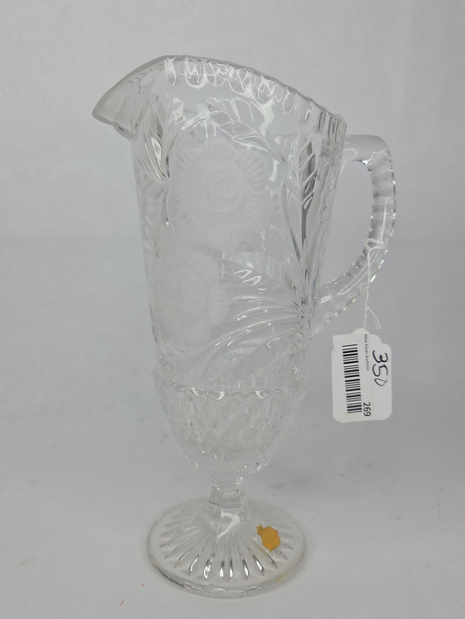 Impressive Hefty Lead crystal hand cut rose pitcher: made in West Germany 12.5 inches tall