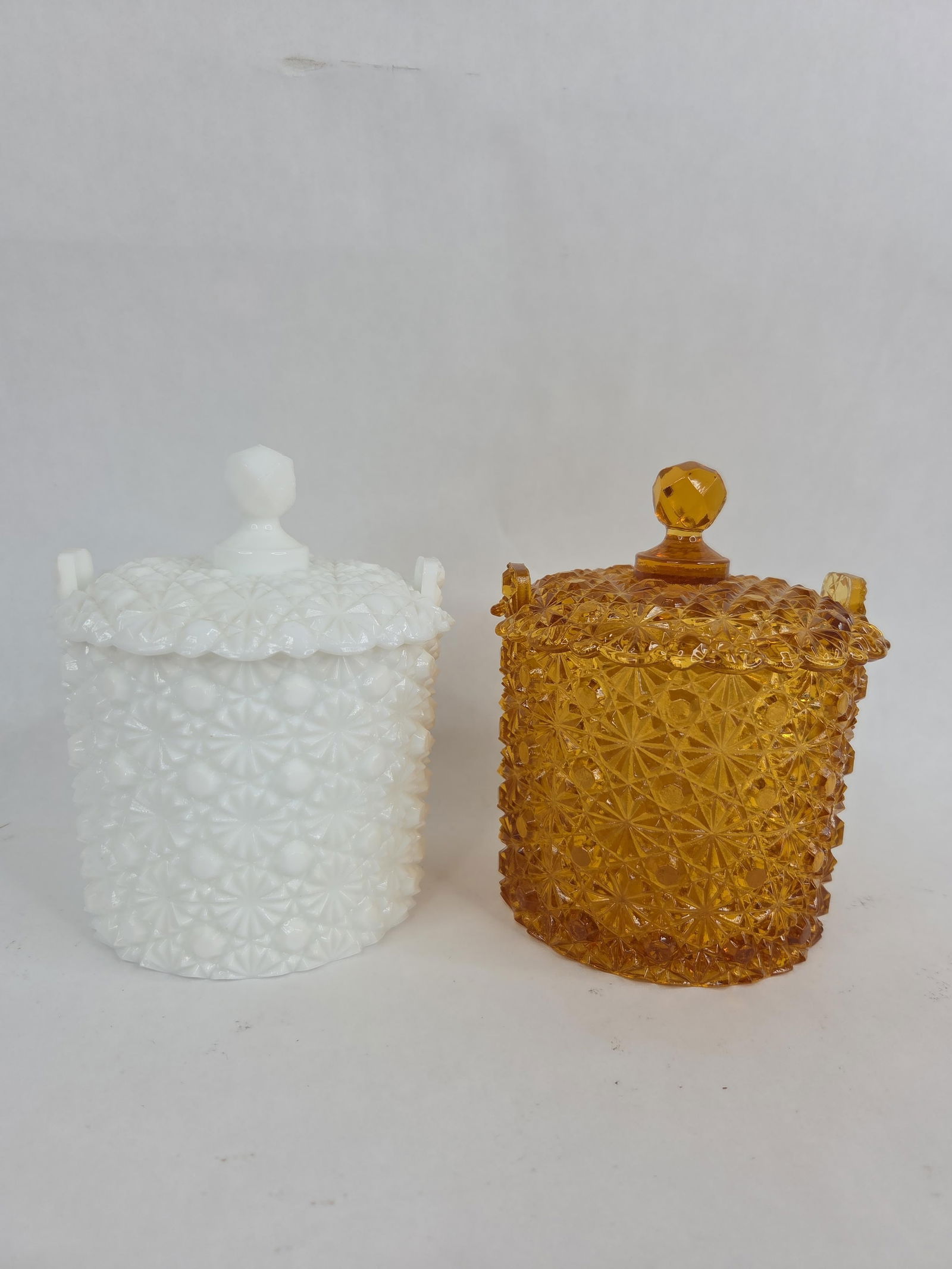 Fenton Amber & milk glass Daisy and Button notched lidded candy dishes (1 of 9)