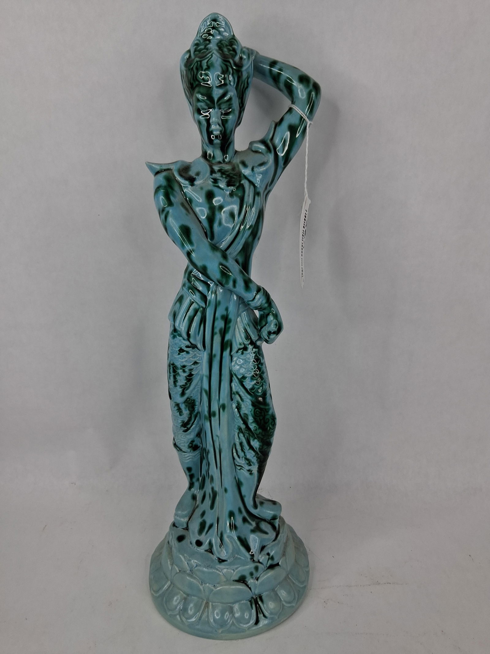 Green glazed unique ceramic women figurine: 18 inches tall