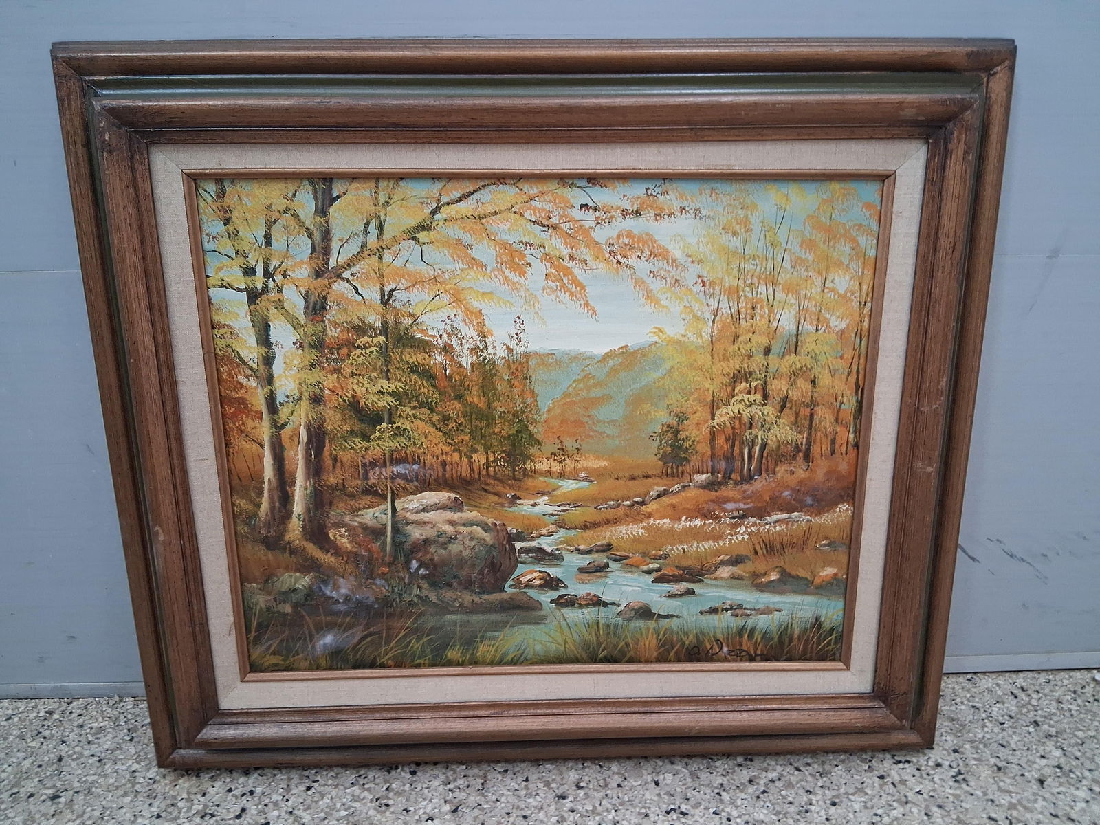Oil on canvas wood framed Fall Landscape Painting Signed O'Neal: 23x27