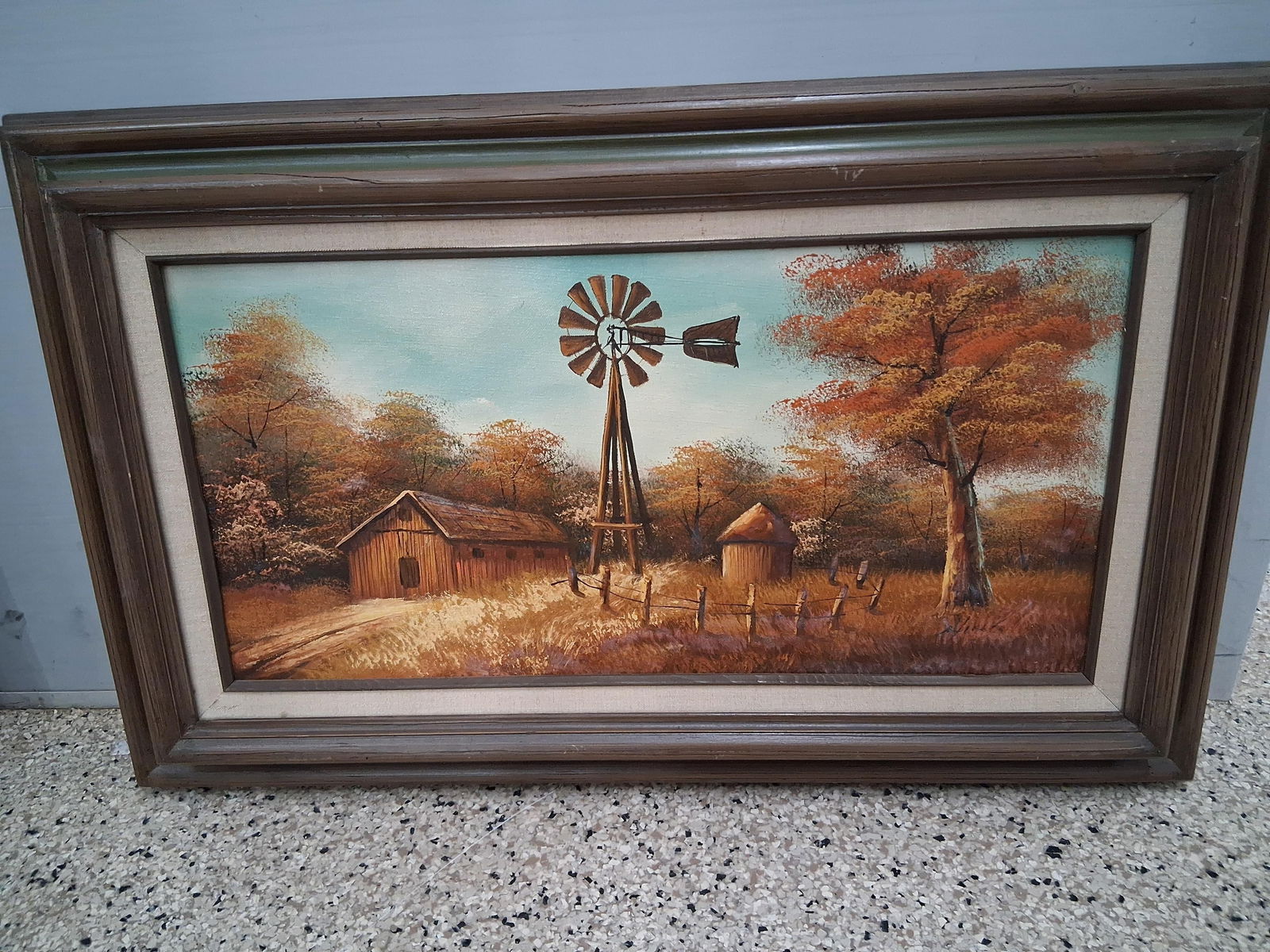Wood frame Windmill ,barn Oil on canvas painting (1 of 5)
