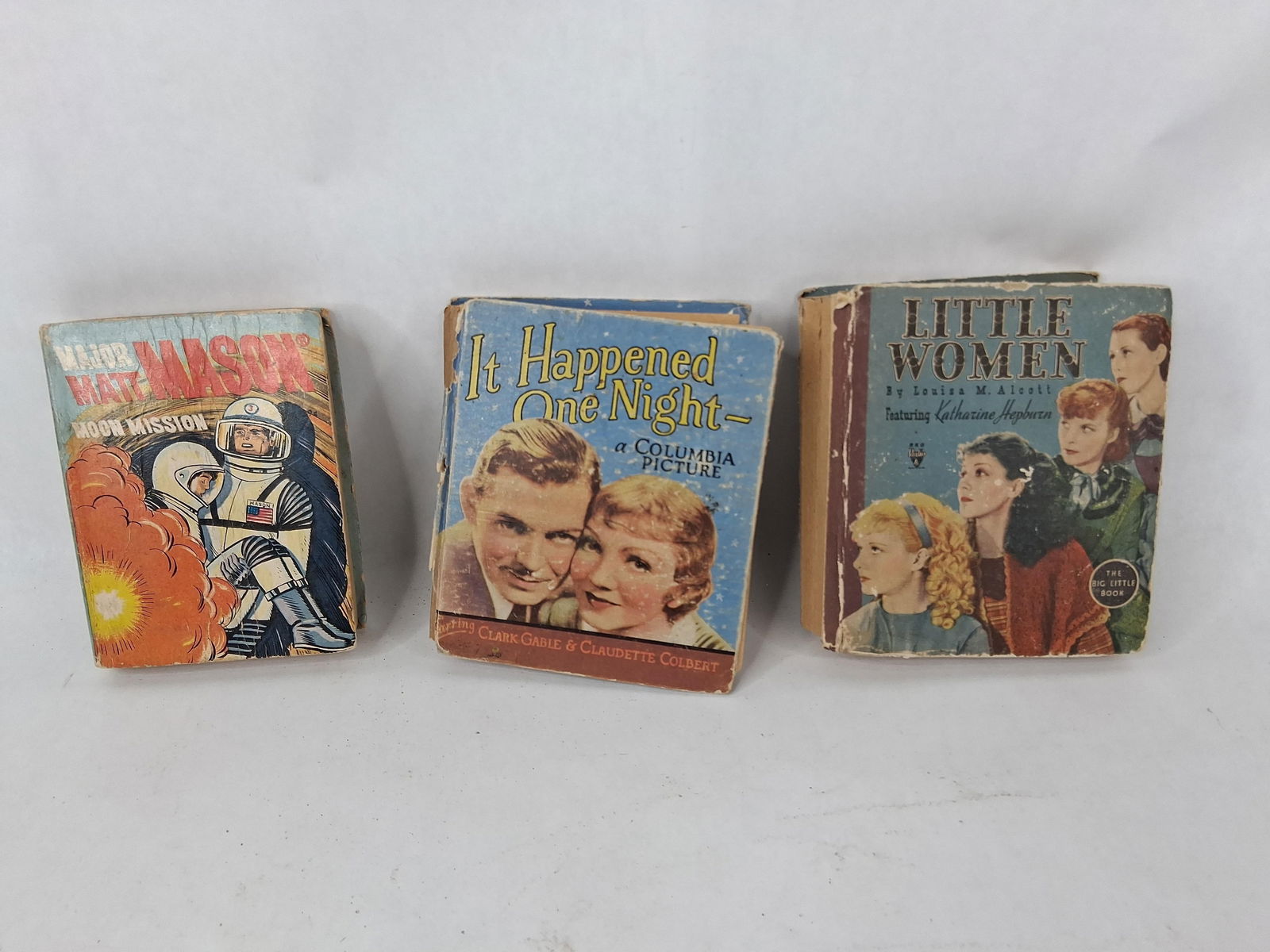 3 Big Little books Little Women, It happened one night ,Major Matt Mason moon mission: spine on 2 of the books is missing