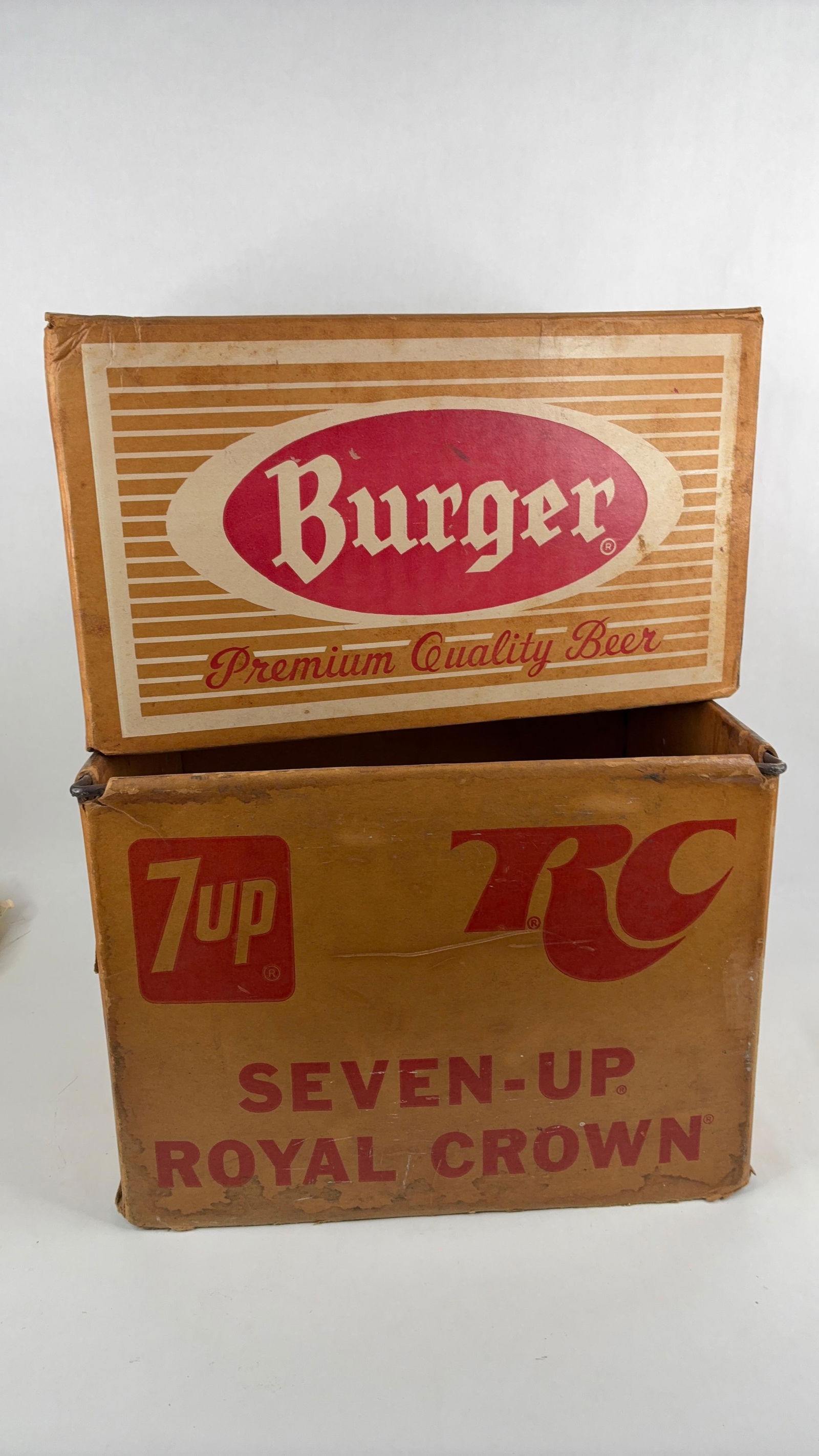 Burger Beer and 7Up,Royal crown cardboard crates: both are in very good condition