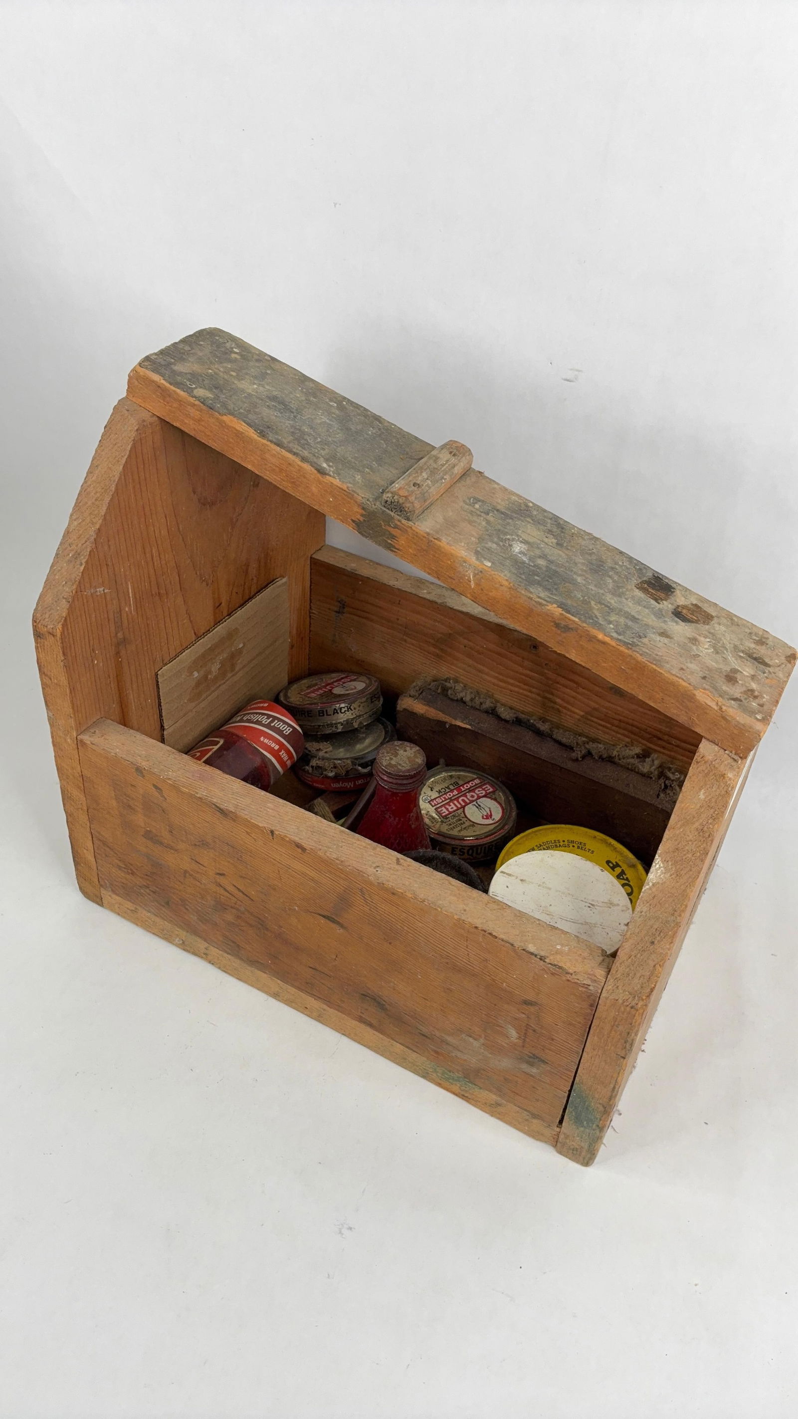 Wooden shoe shine box and accessories (1 of 8)
