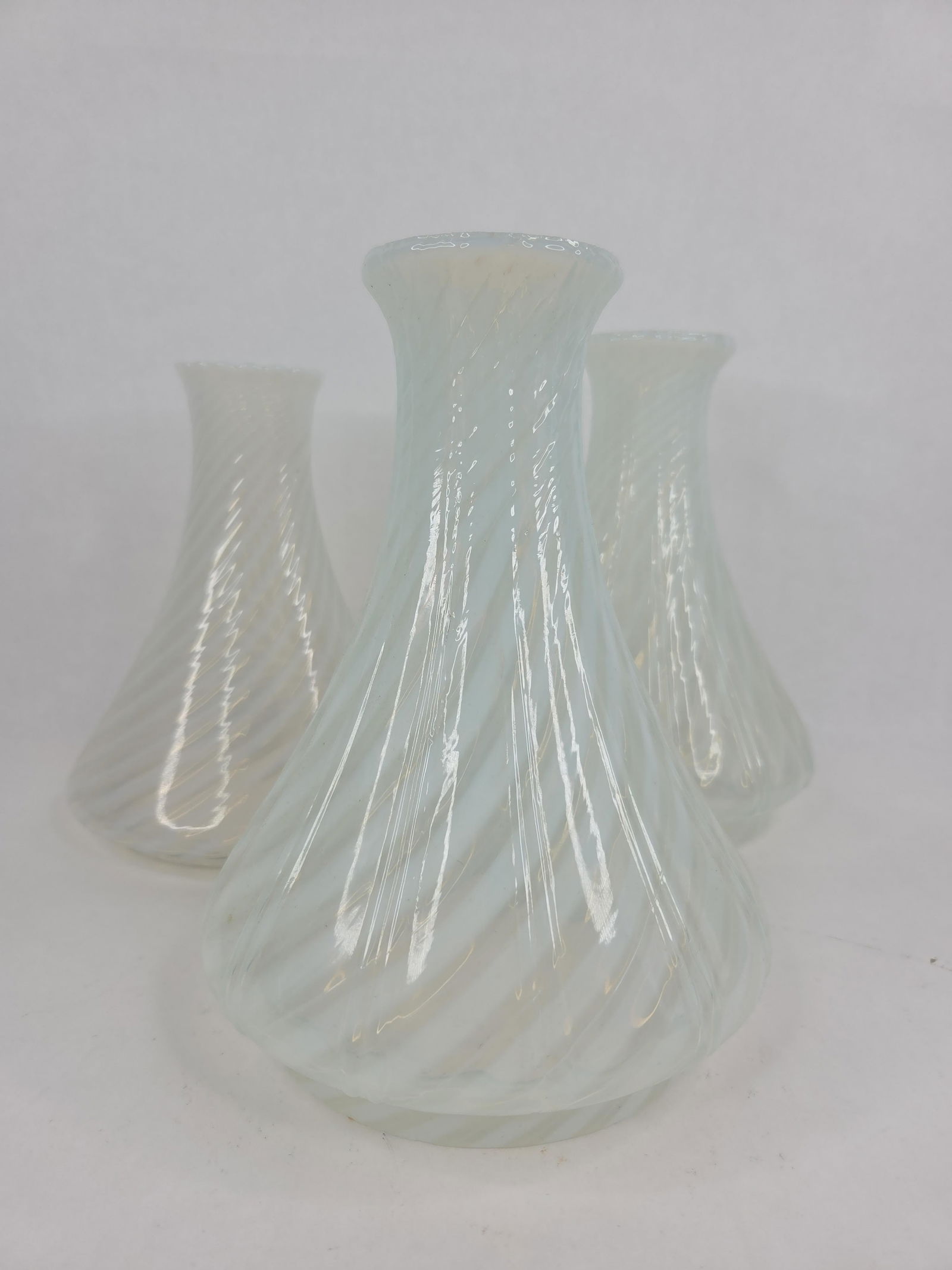 3 Angle Lamp Opalescent swirl glass shades: 5.5 in diameter on bottom and 9 inches long