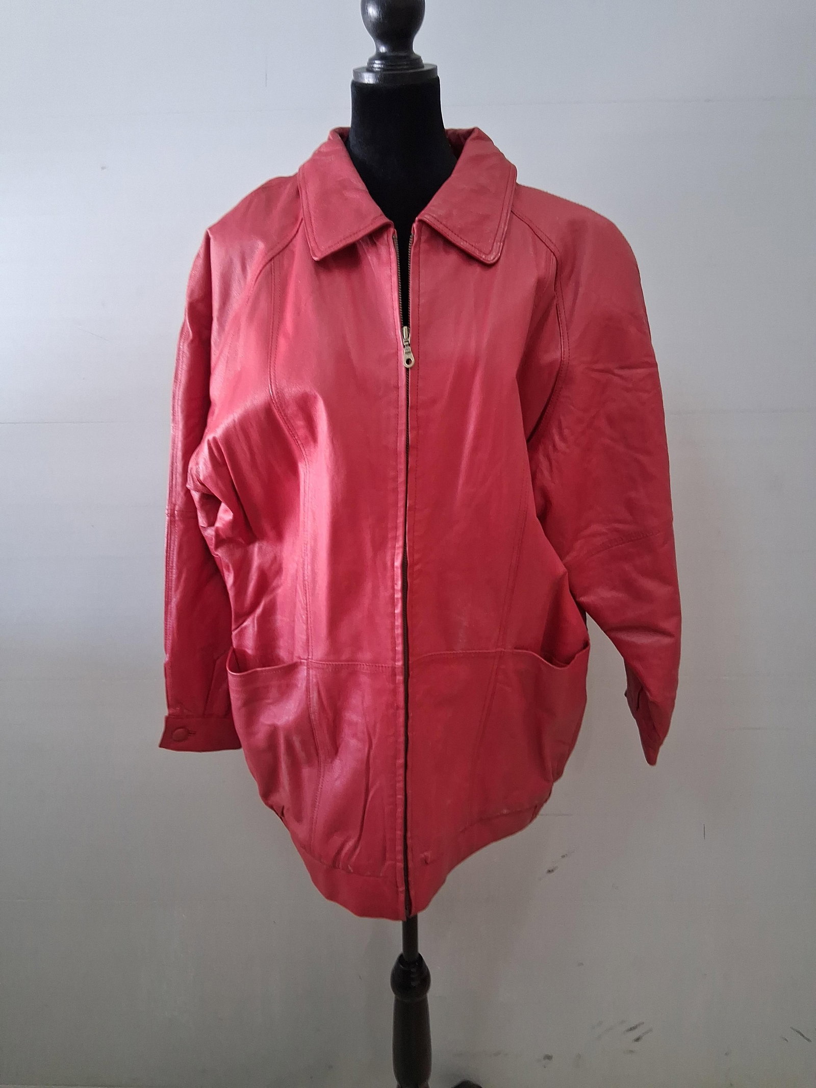 Vtg Red Venezia Long leather jacket (1 of 6)